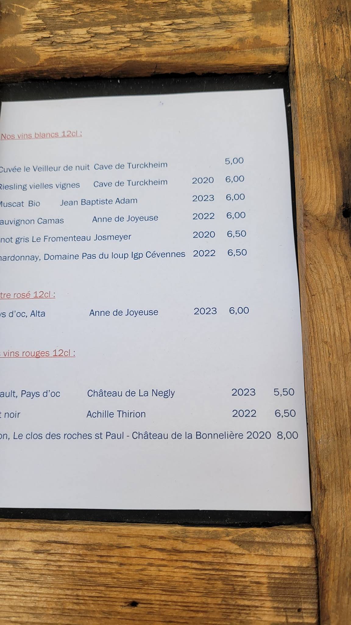 Menu de La Table du 12
