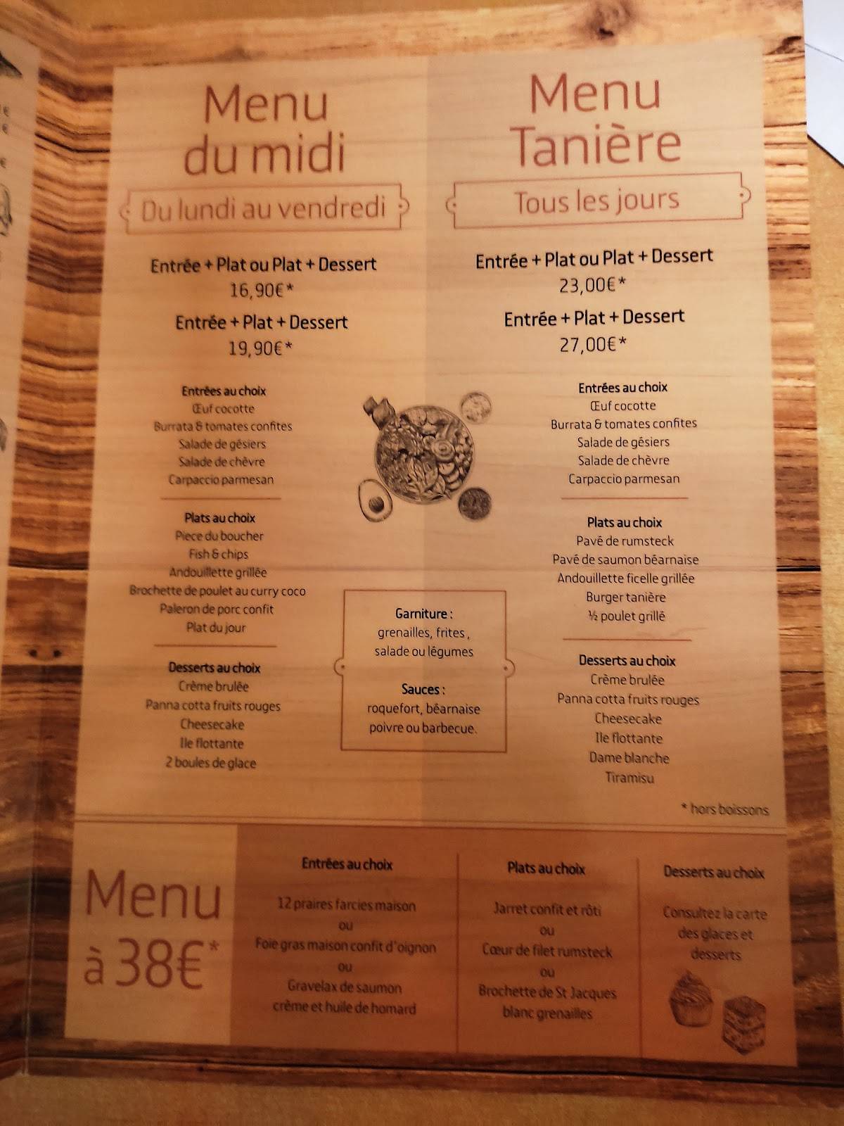 Menu au La Tanière restaurant, Lanester