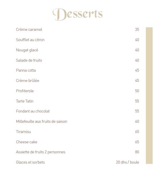 Menu de La Terrazza Rabat