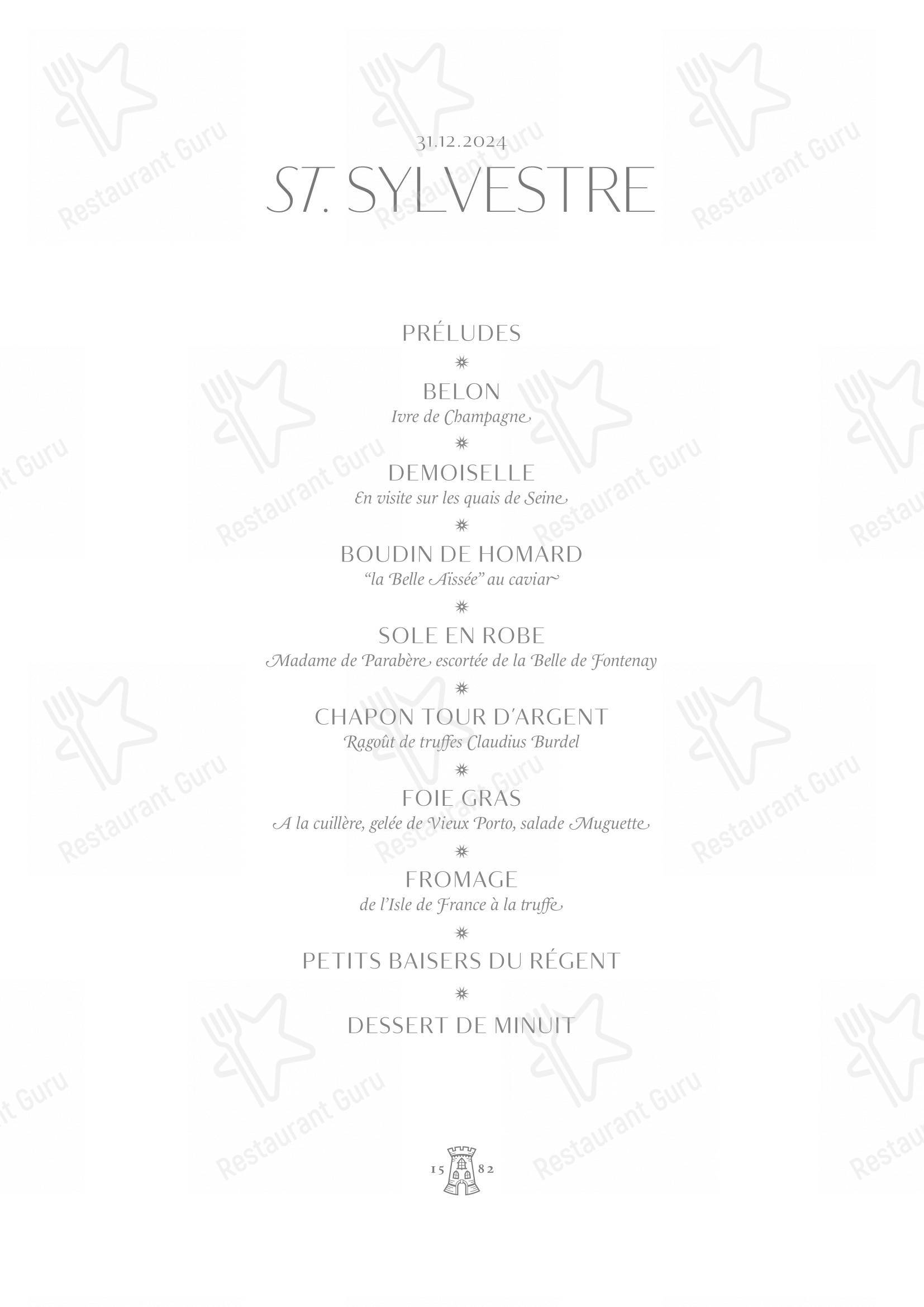 Menu at La Tour d