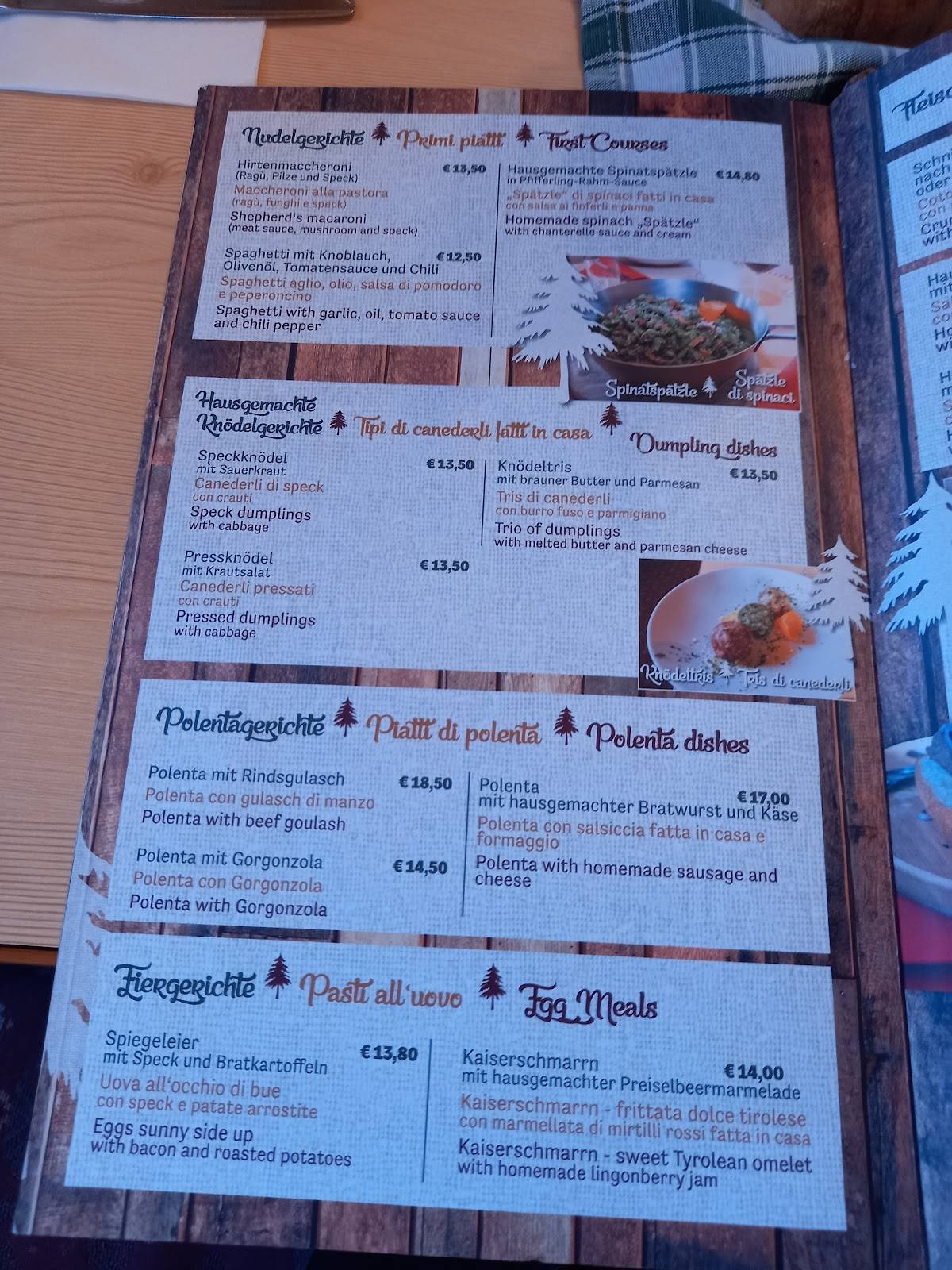 Menu di Rifugio Larice 