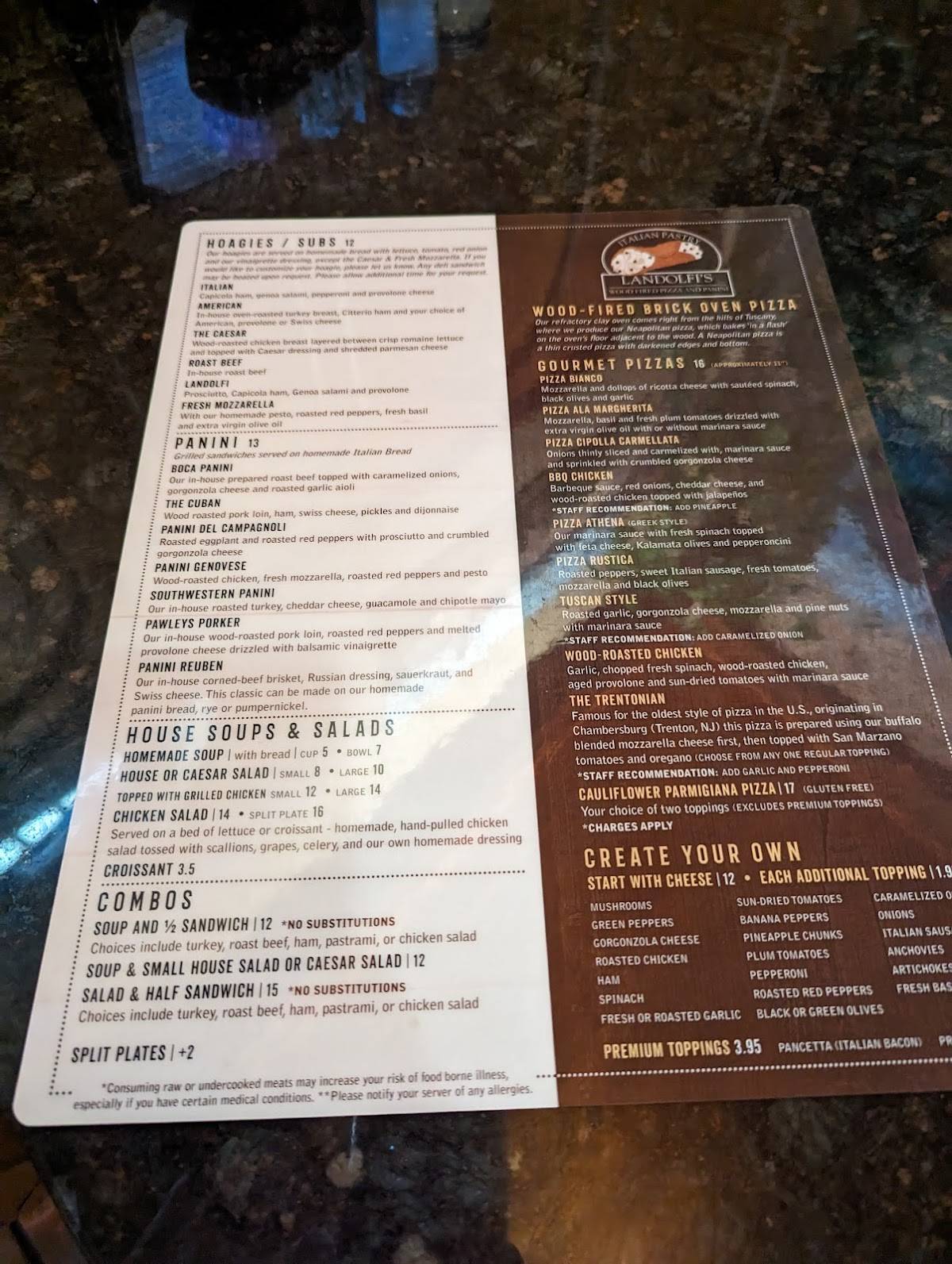 Menu at Landolfi's Italian Bakery, Pawleys Island