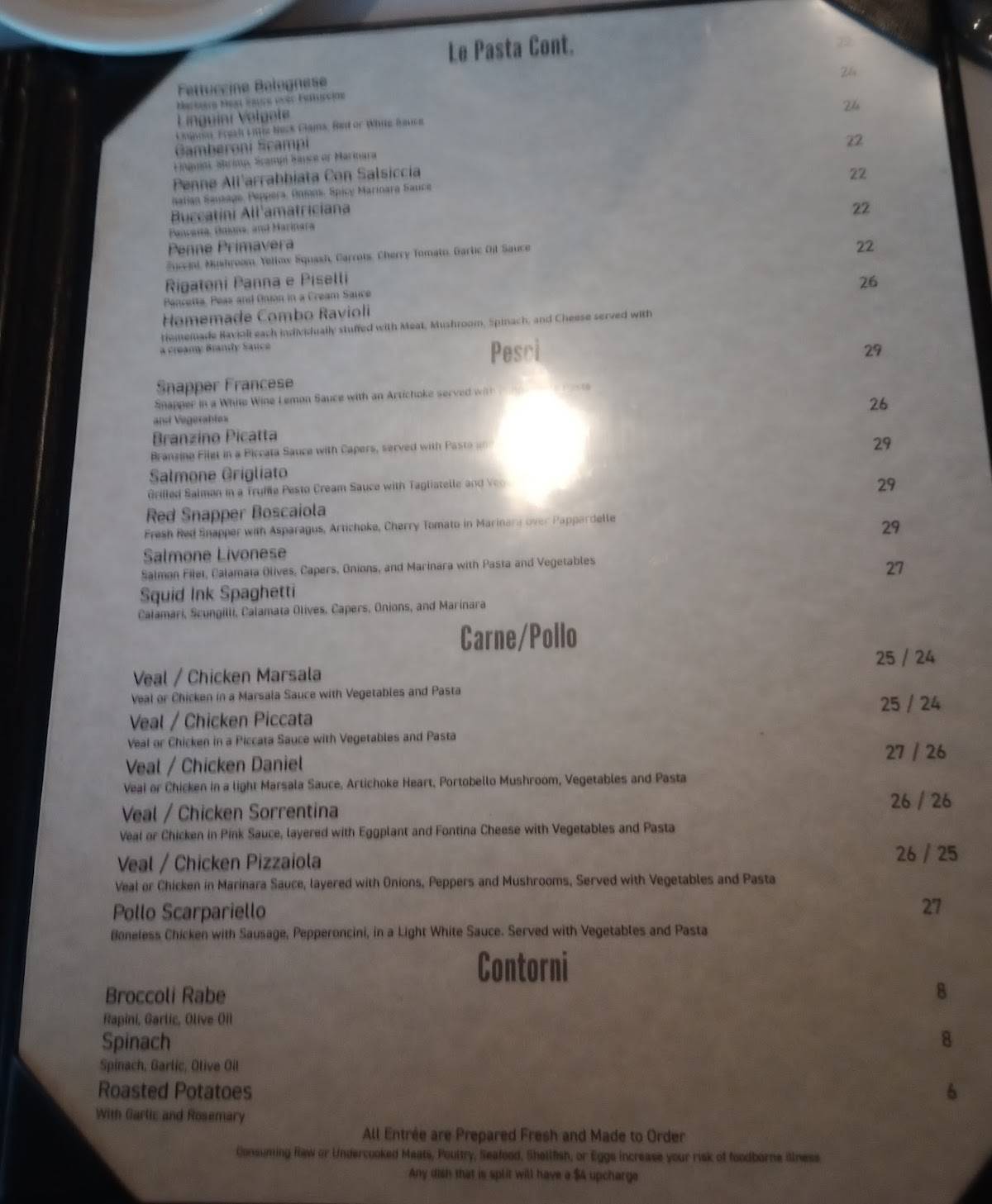 Menu at L'angolo restaurant, Ormond Beach