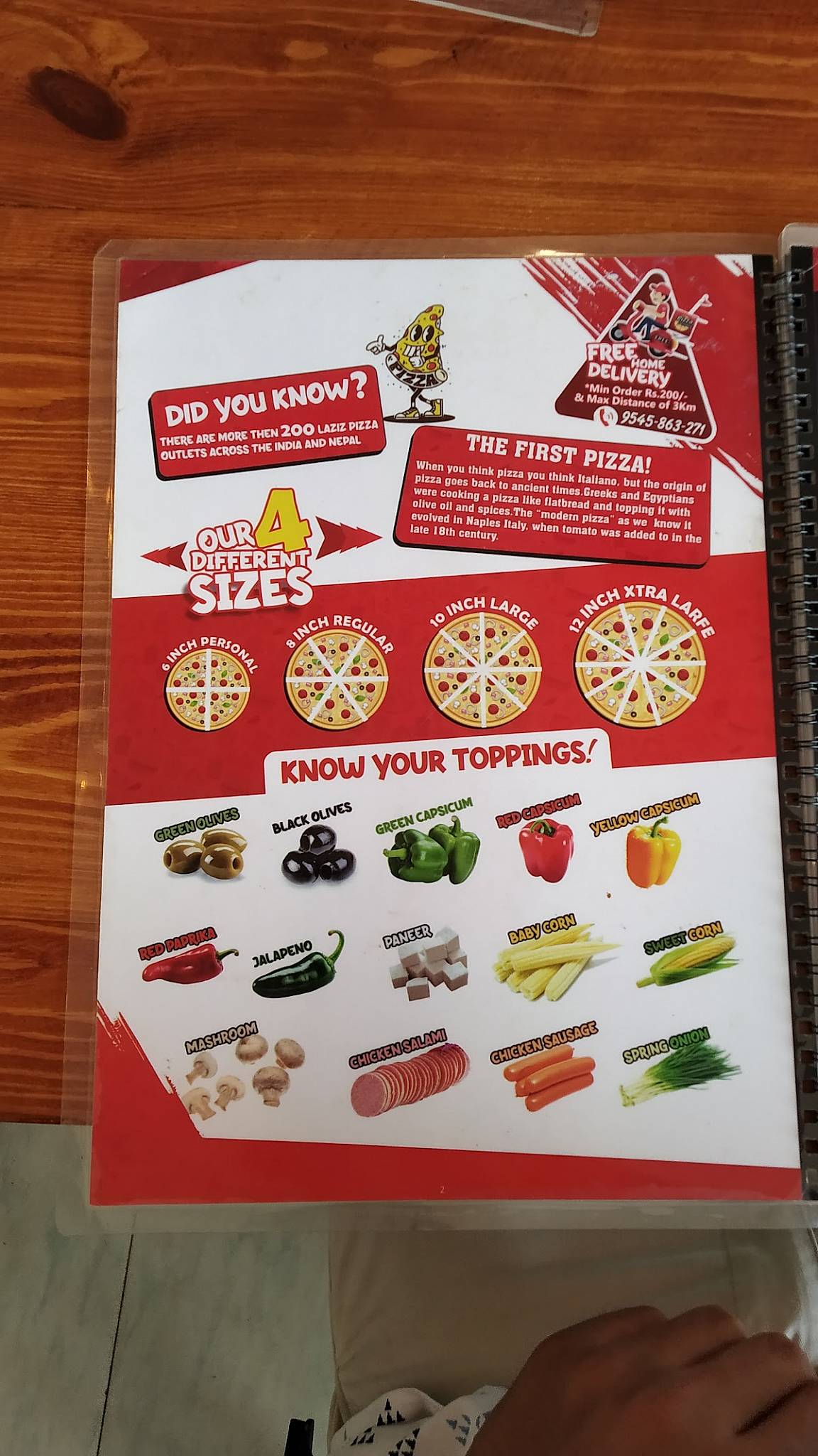 Laziz Pizza menu