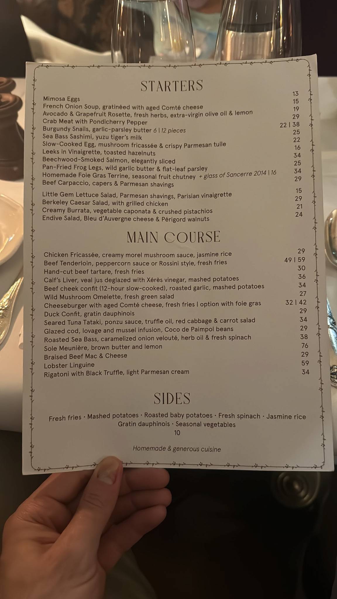 Menu de Le Berkeley