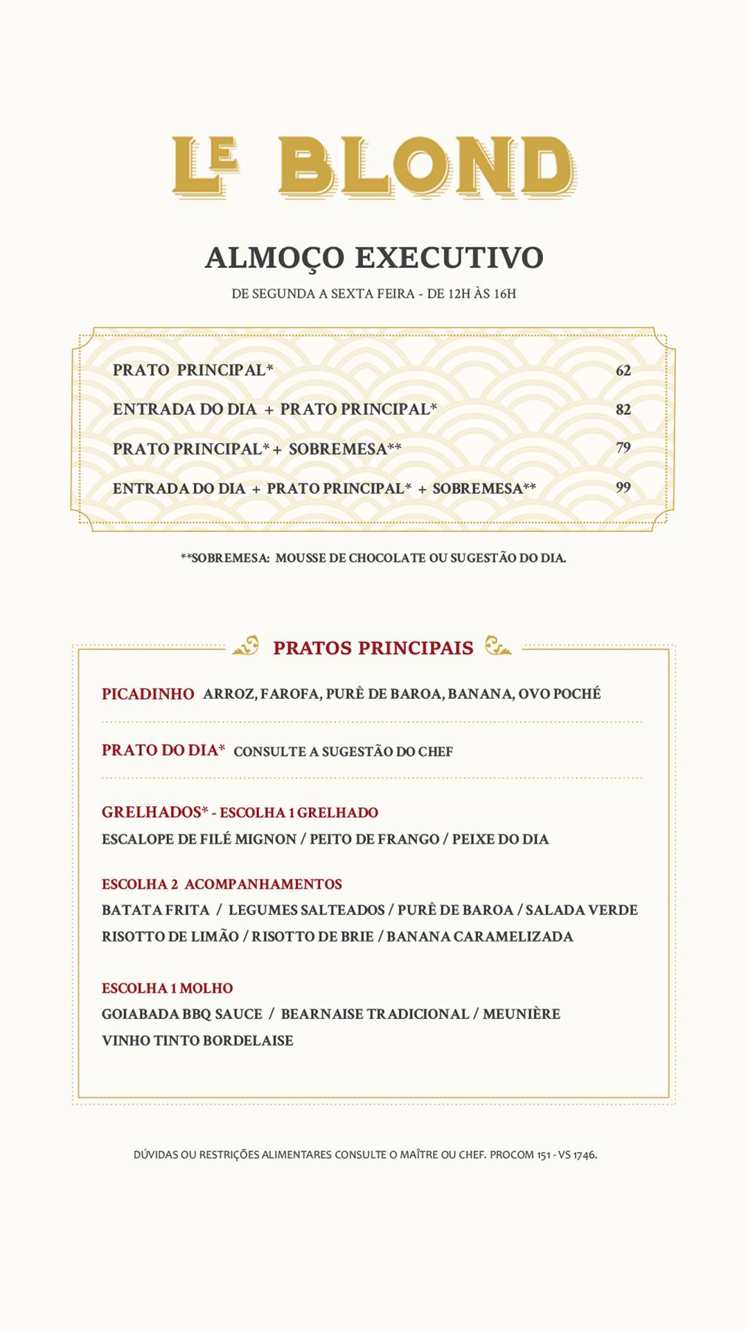 Le Blond cardápio