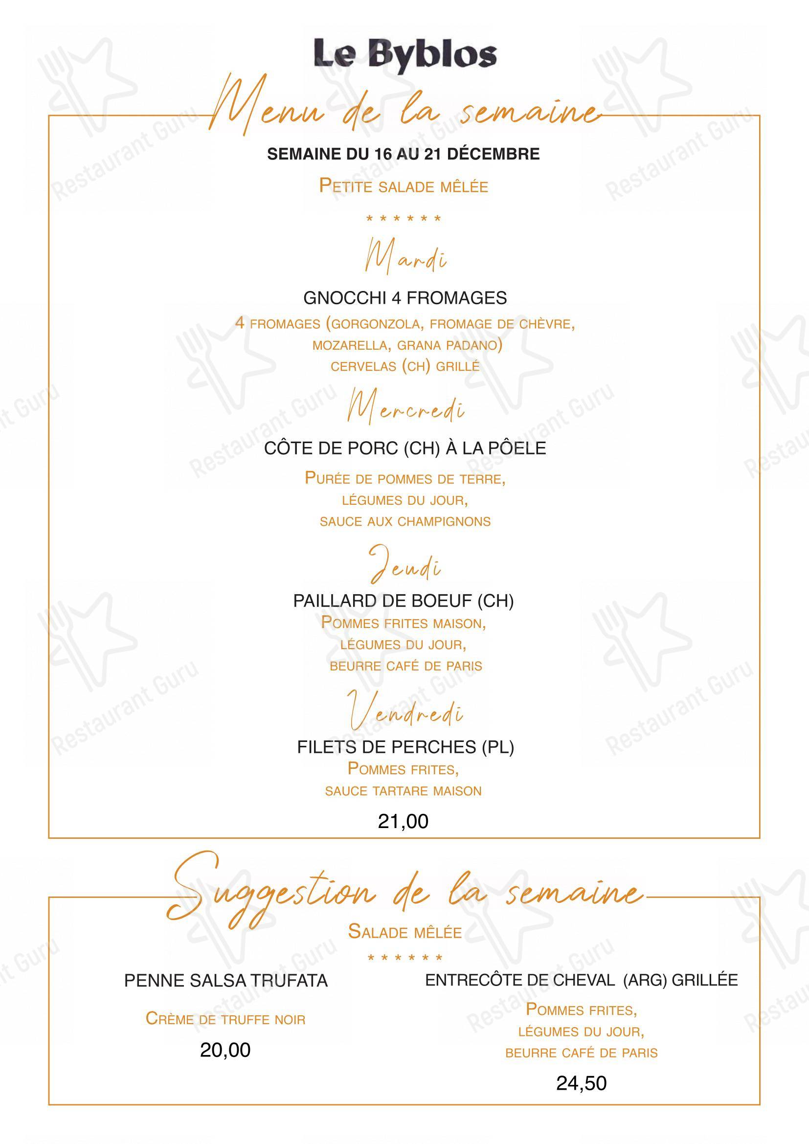 Le Byblos in Losanna - Menu