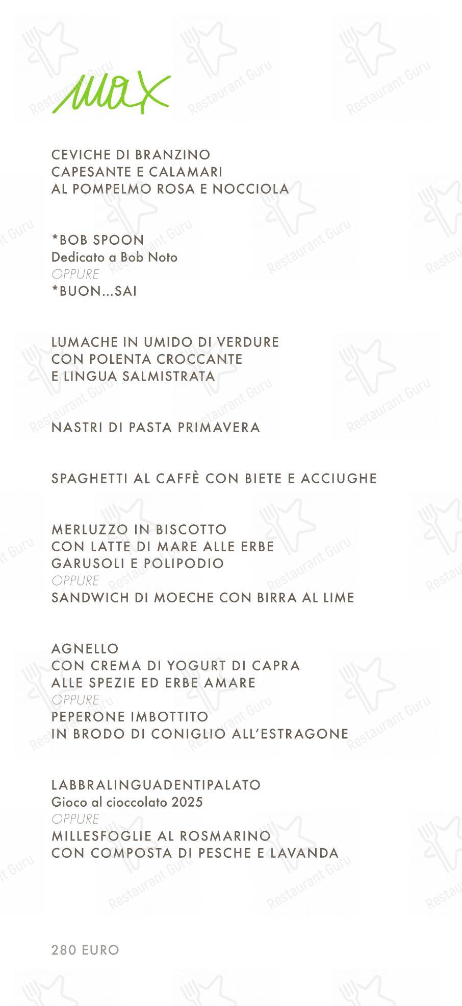 Основное меню per Le Calandre in Sarmeola