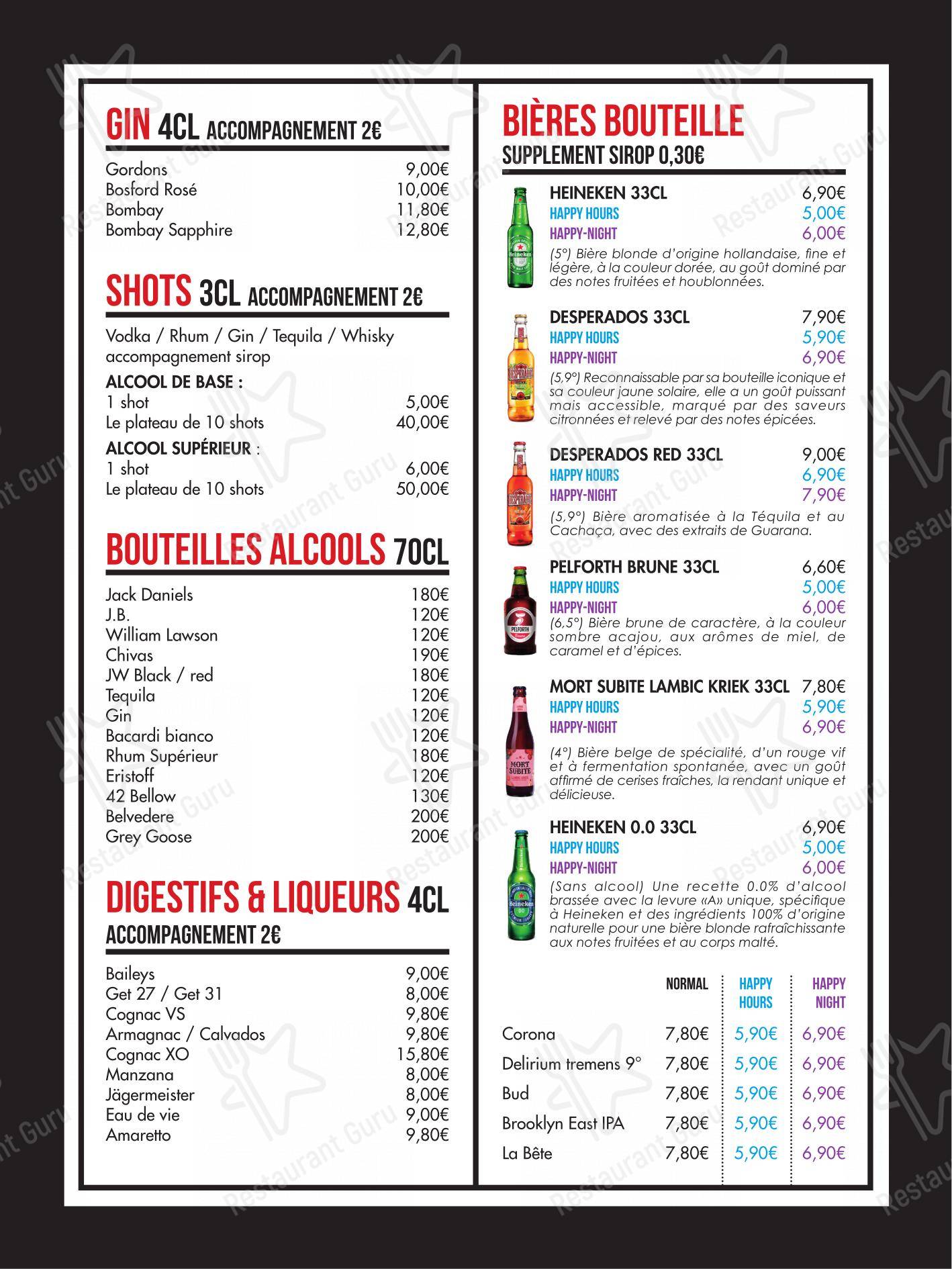 Menu pour Le Carolus dans Paris