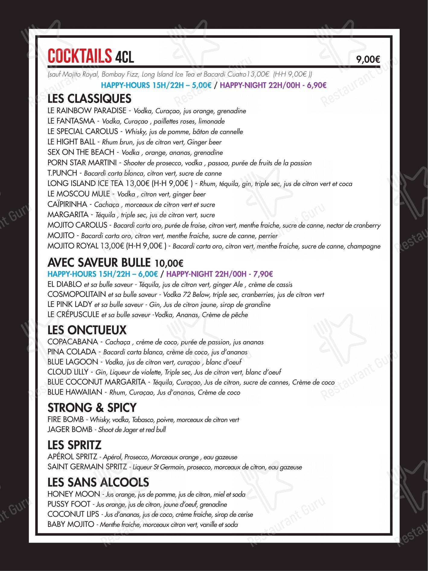 Le Carolus dans Paris - Menu
