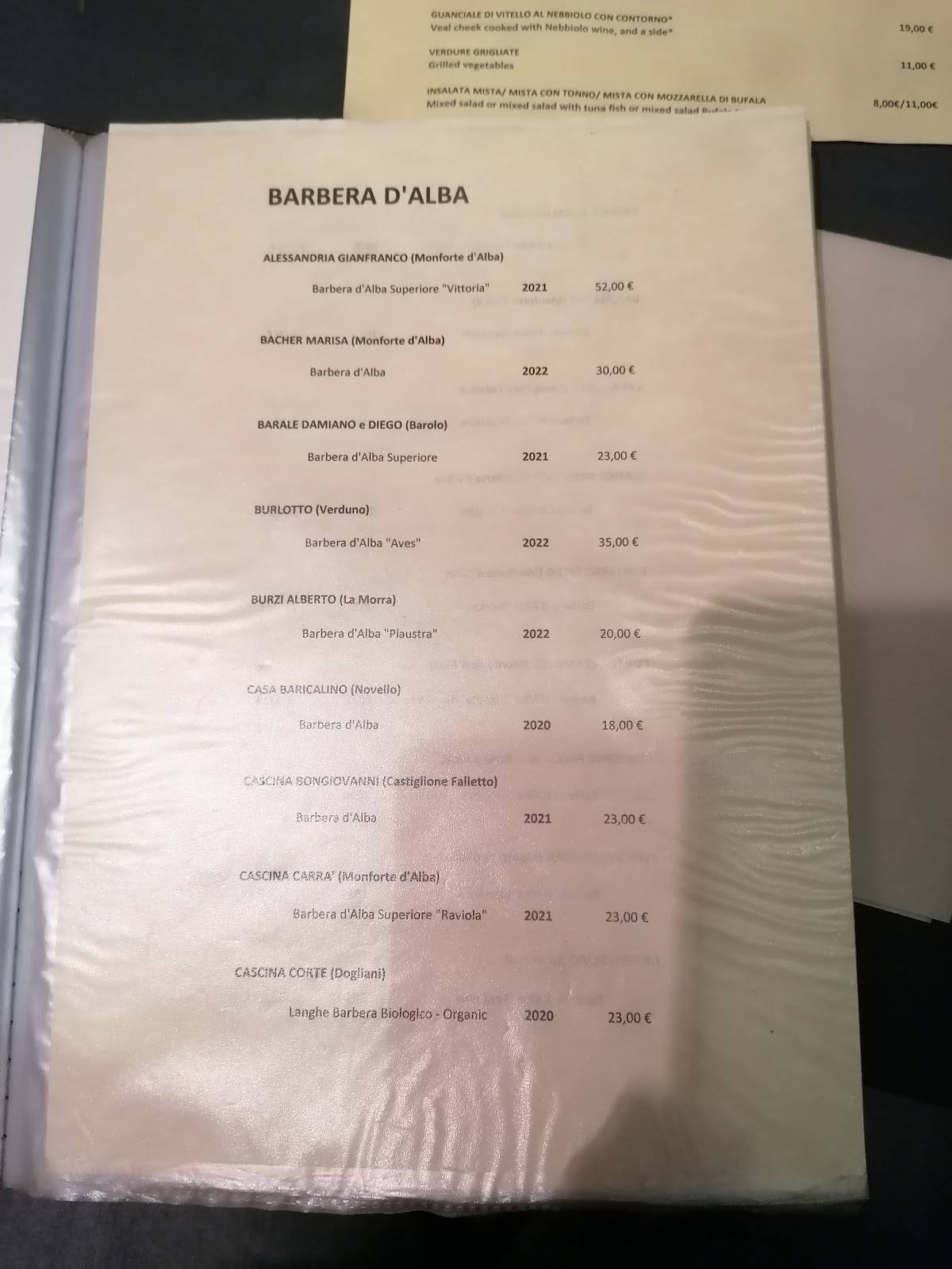 Menu di Le Case della Saracca 