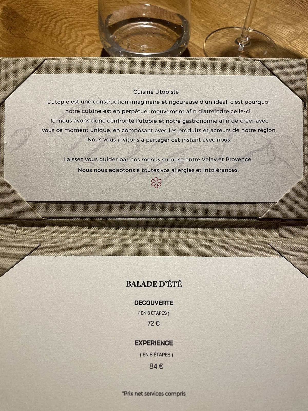 Menu de Le Chamarlenc