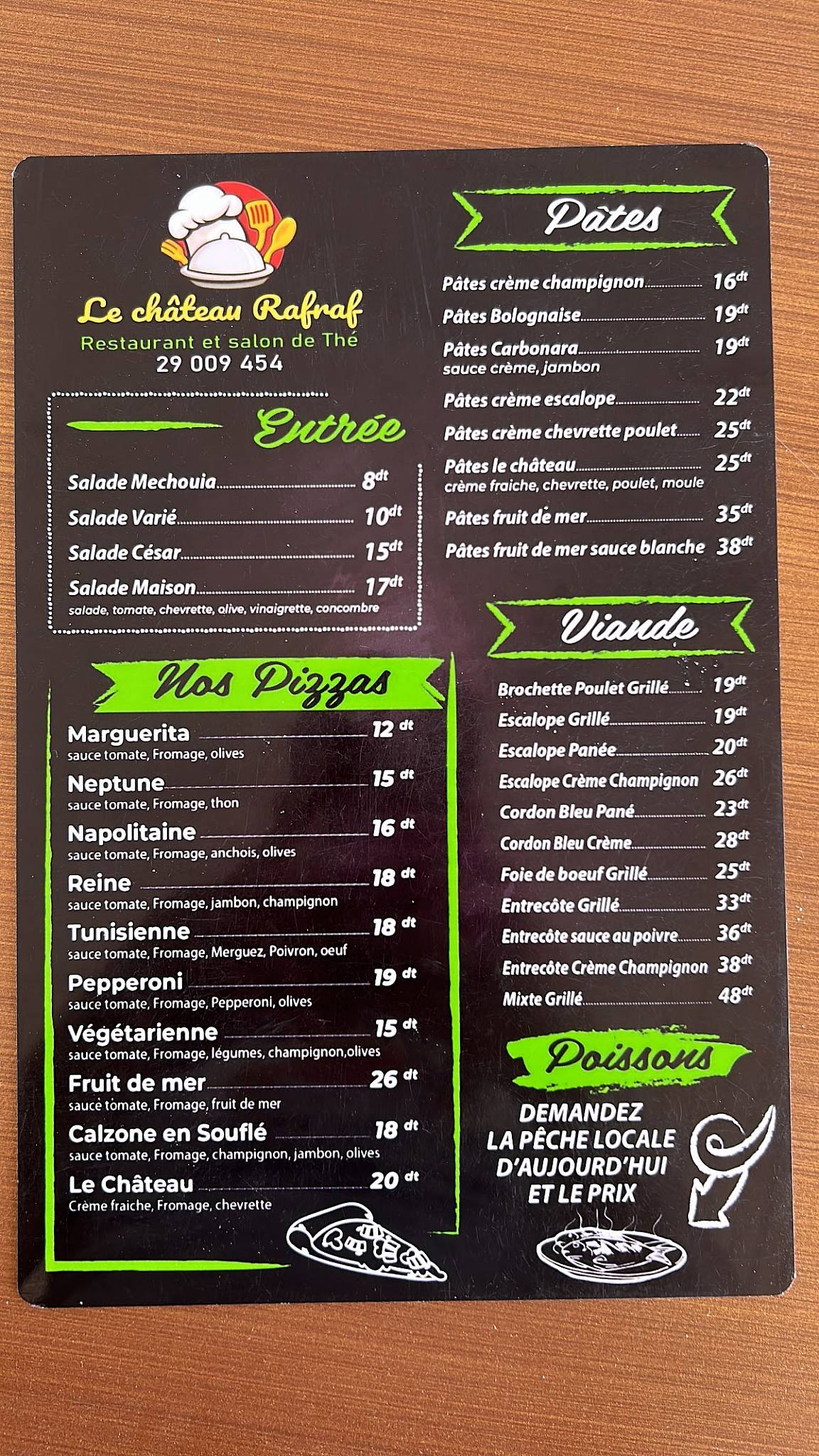 Menu de Le Château Rafraf - Restaurant & Salon de thé