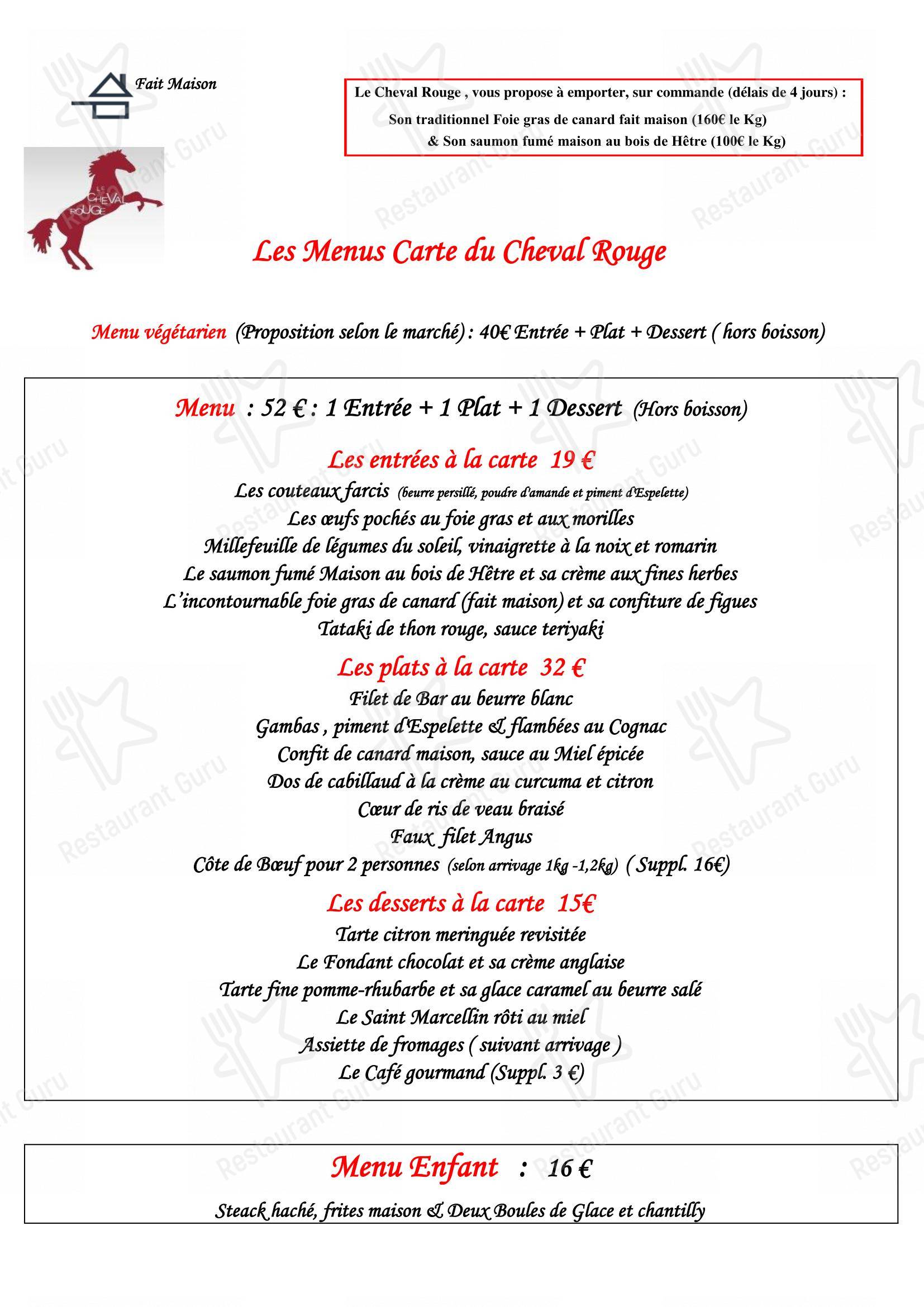 Le Cheval Rouge dans Rambouillet - Menu