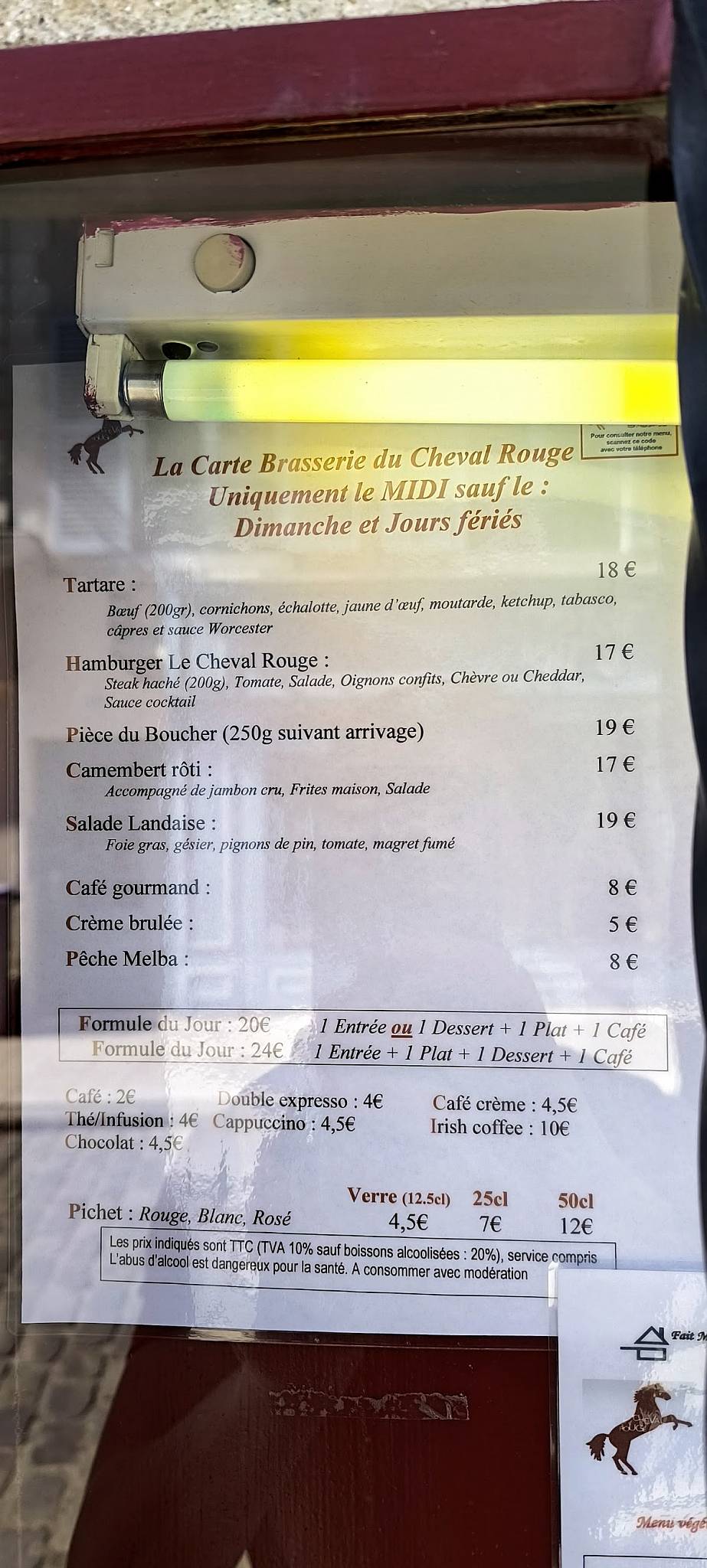 Menu de Le Cheval Rouge