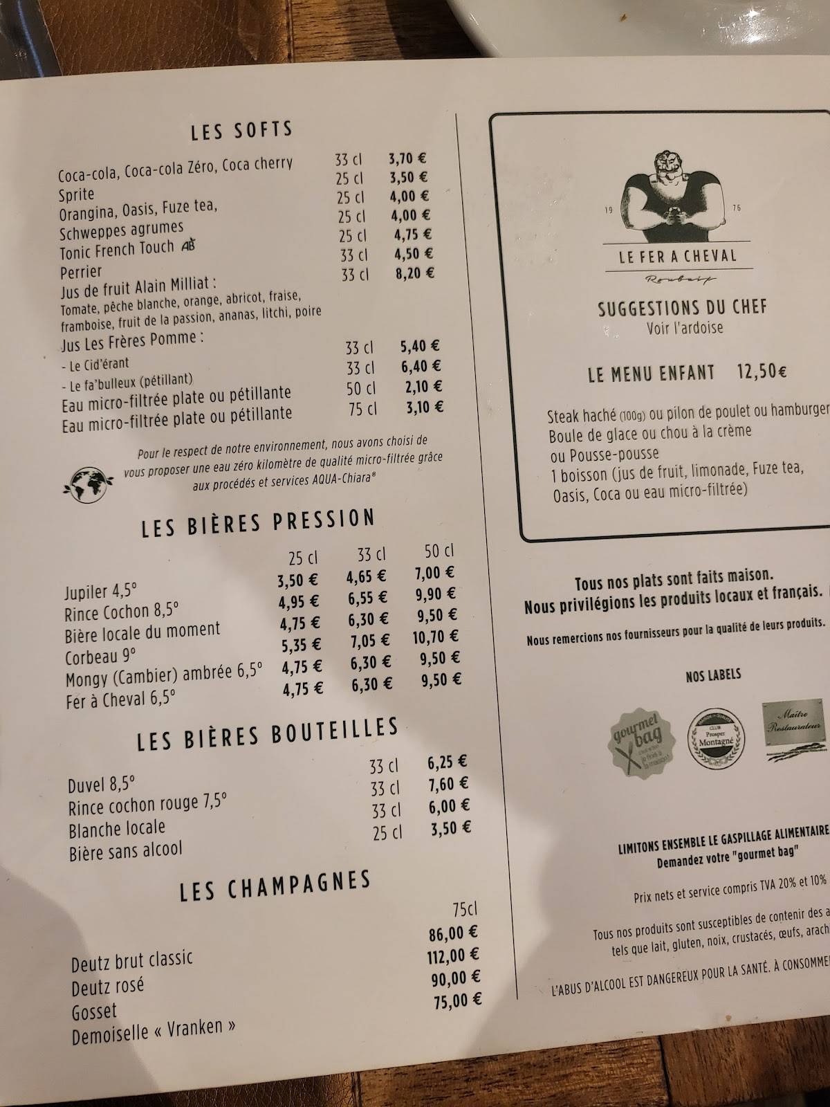 Menu de Le Fer à Cheval