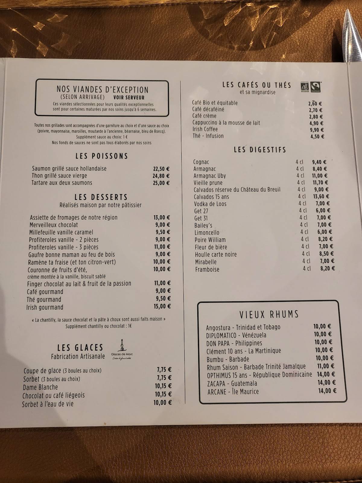 Menu de Le Fer à Cheval