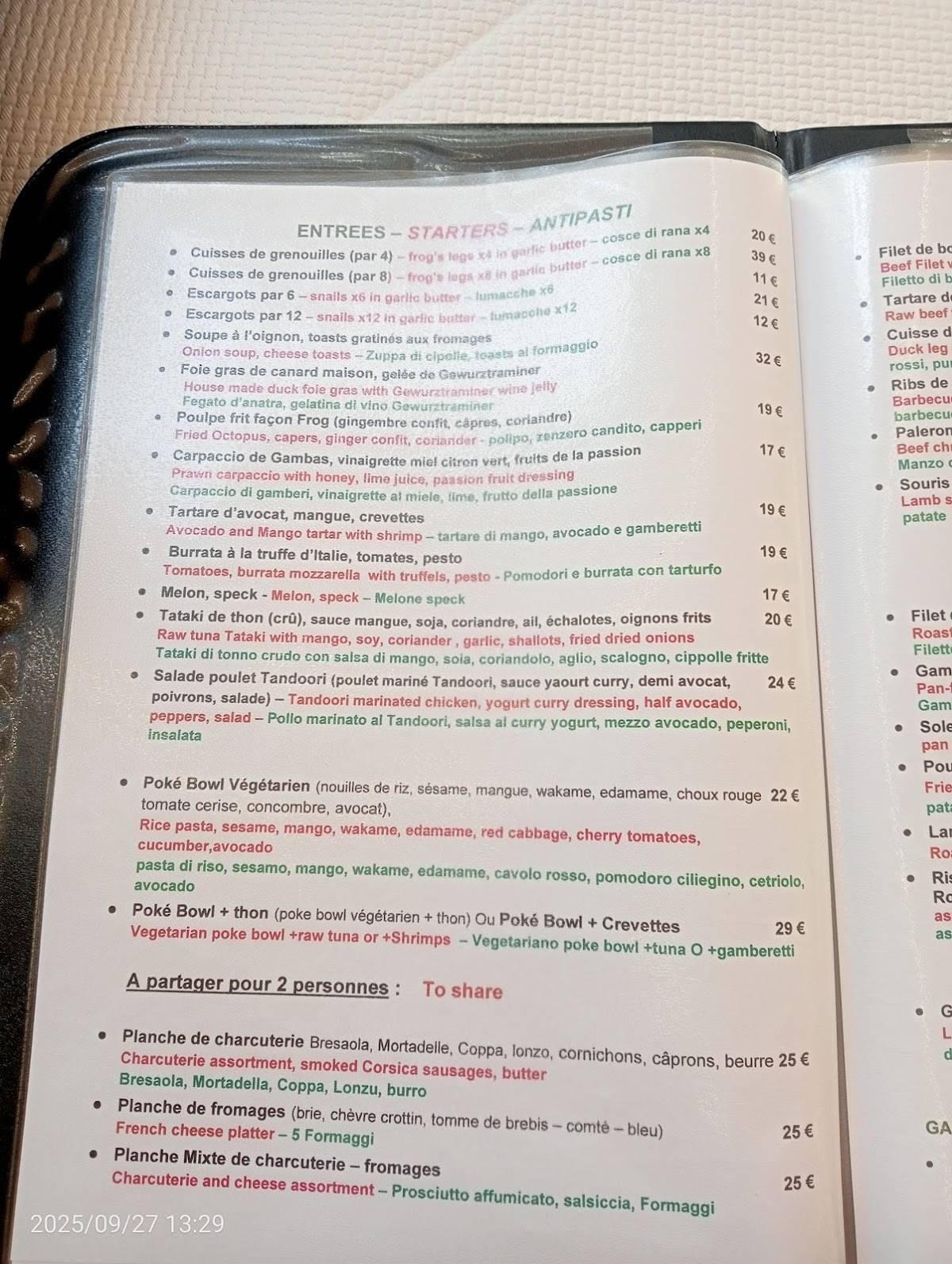 Menu de Le Frog