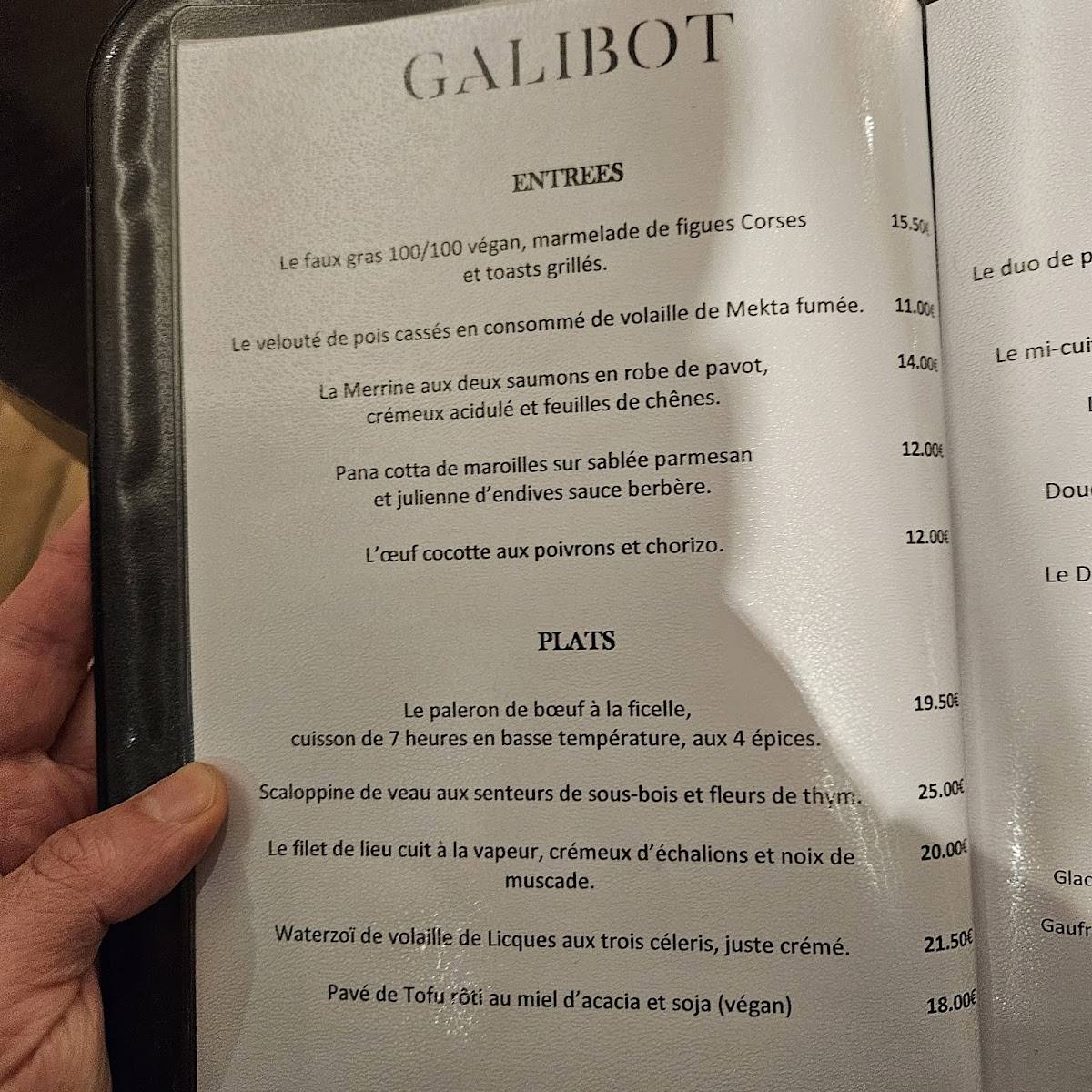 Menu de Le Galibot