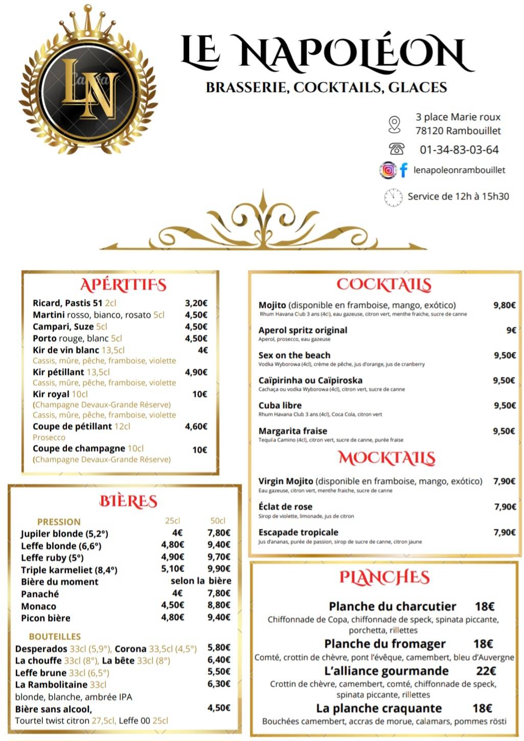 Menu de Le Napoléon