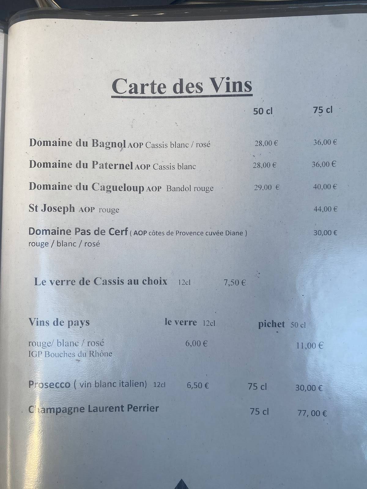 Menu de Restaurant le Patio