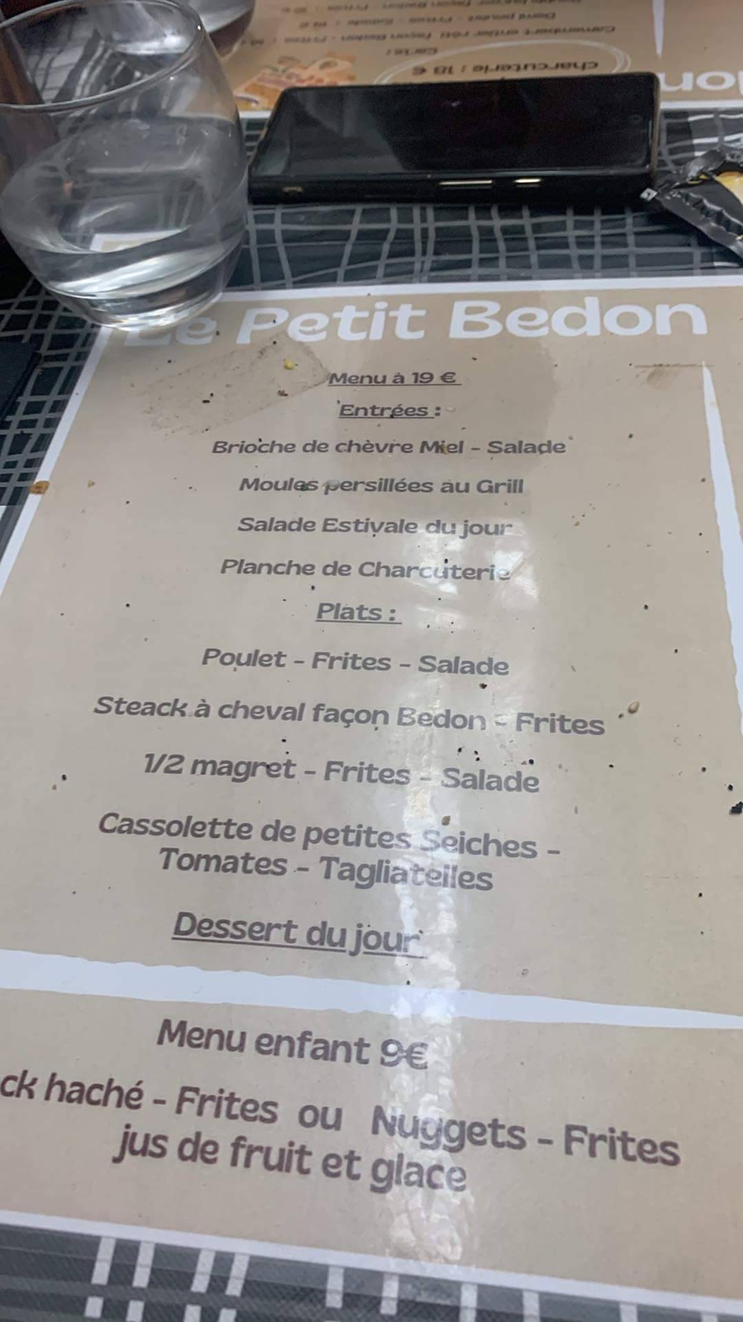 Menu de Le Petit Bedon