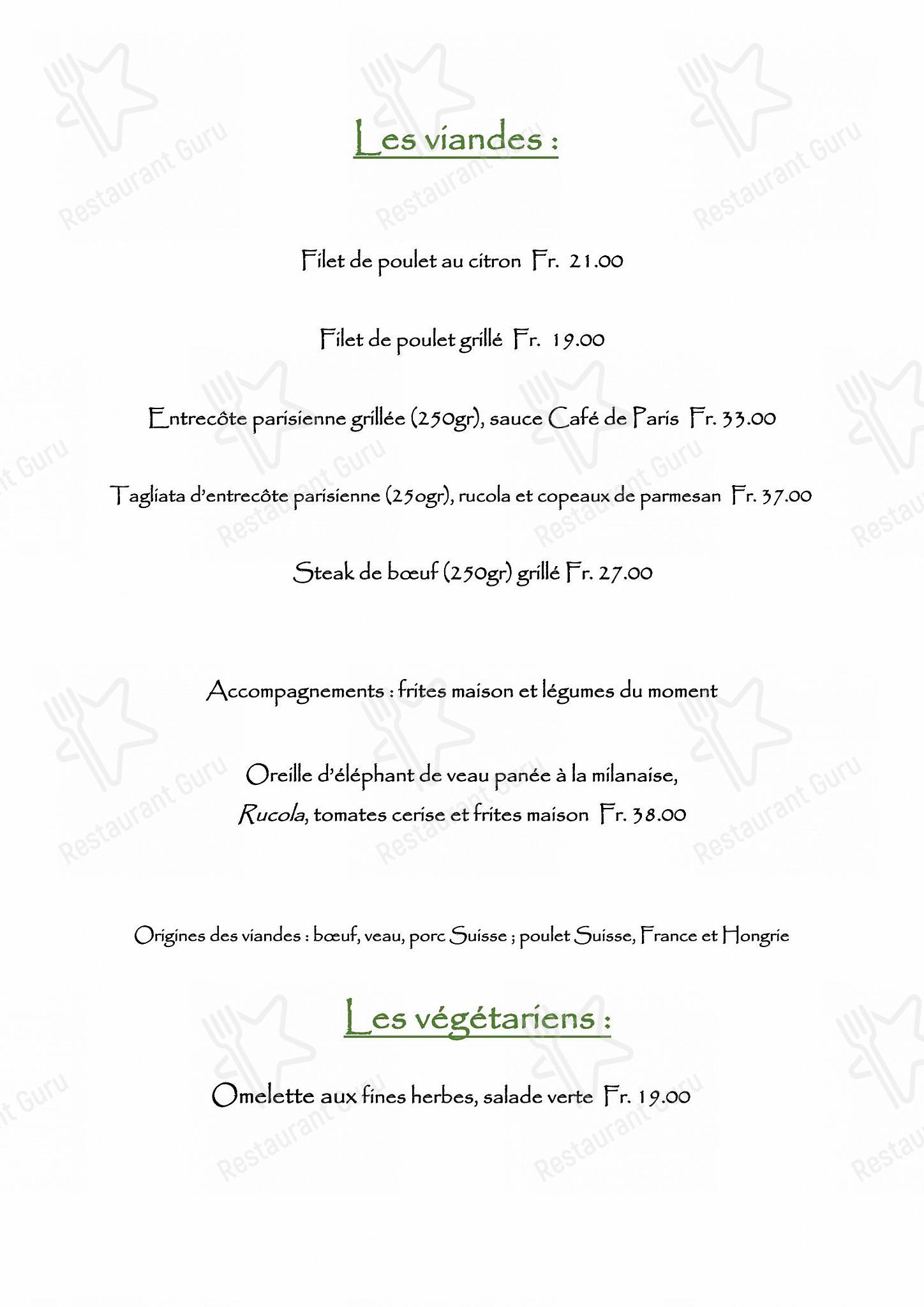 Restaurant Tennis Club de Champel in Veyrier - Dinner Menu