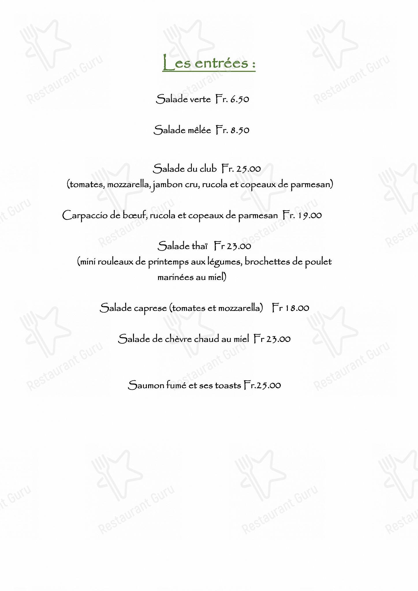 Dinner Menu per Restaurant Tennis Club de Champel in Veyrier