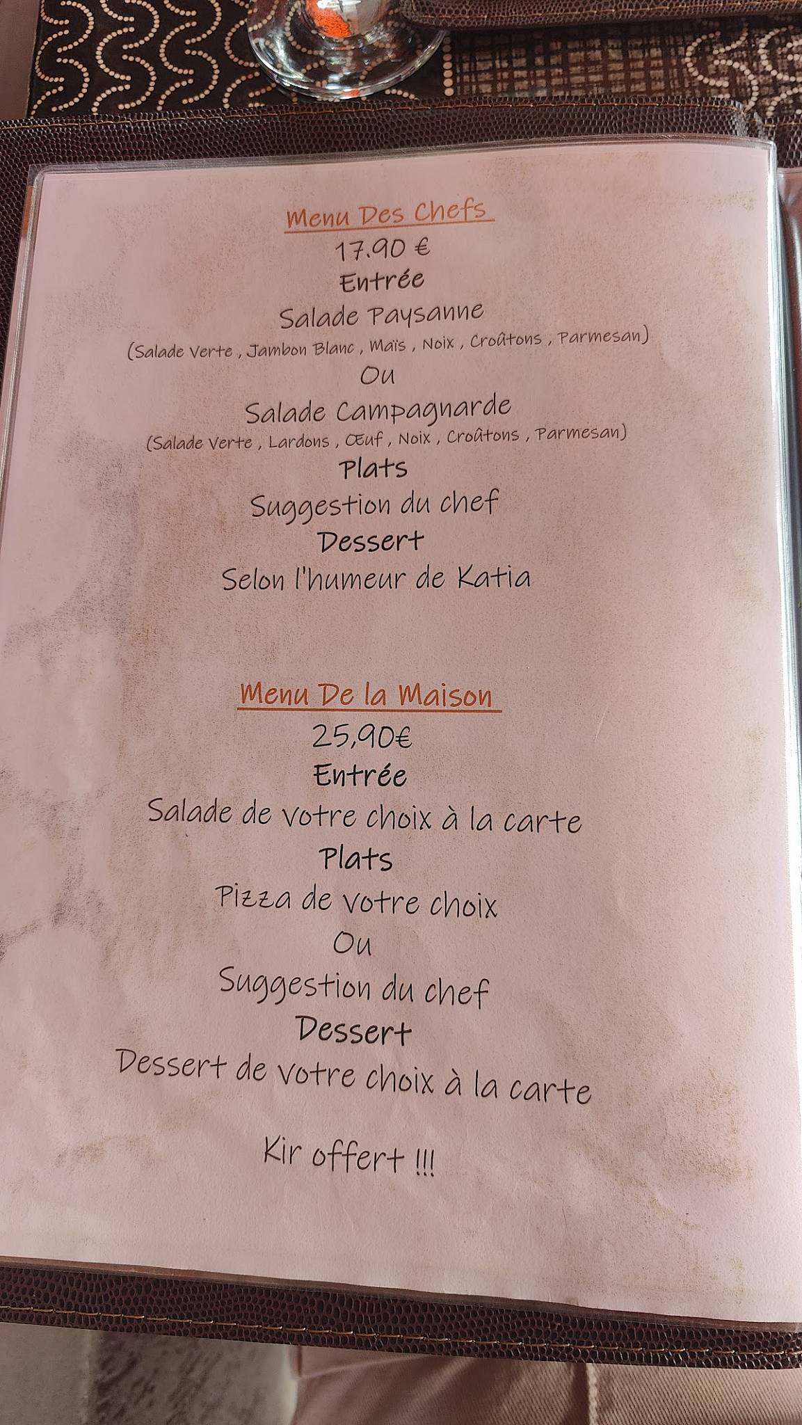 Menu de Le Rimini
