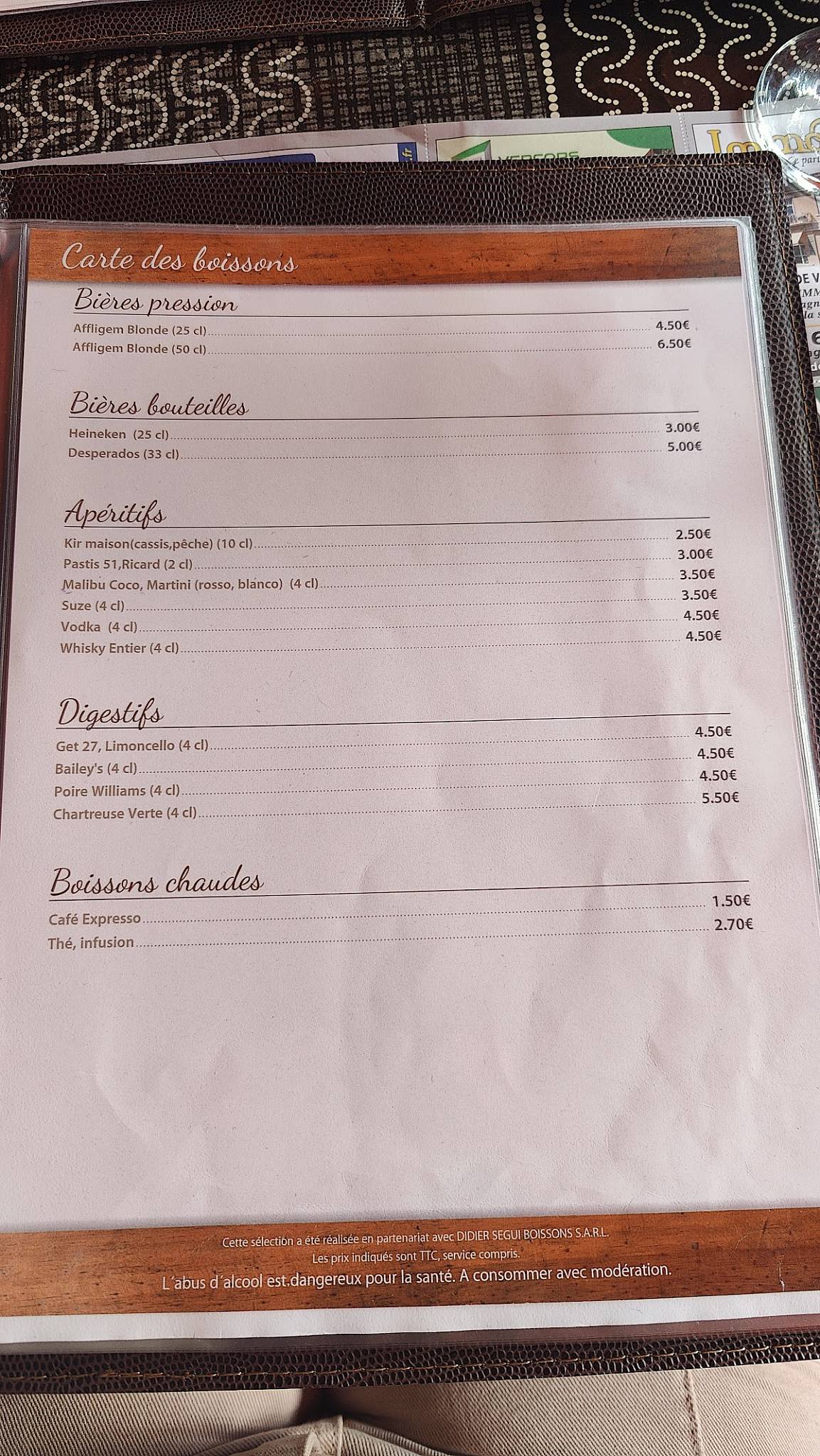 Menu de Le Rimini