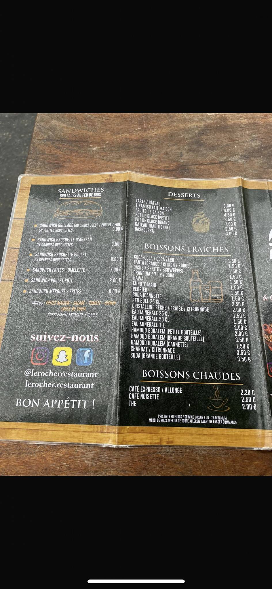 Menu de Le Rocher