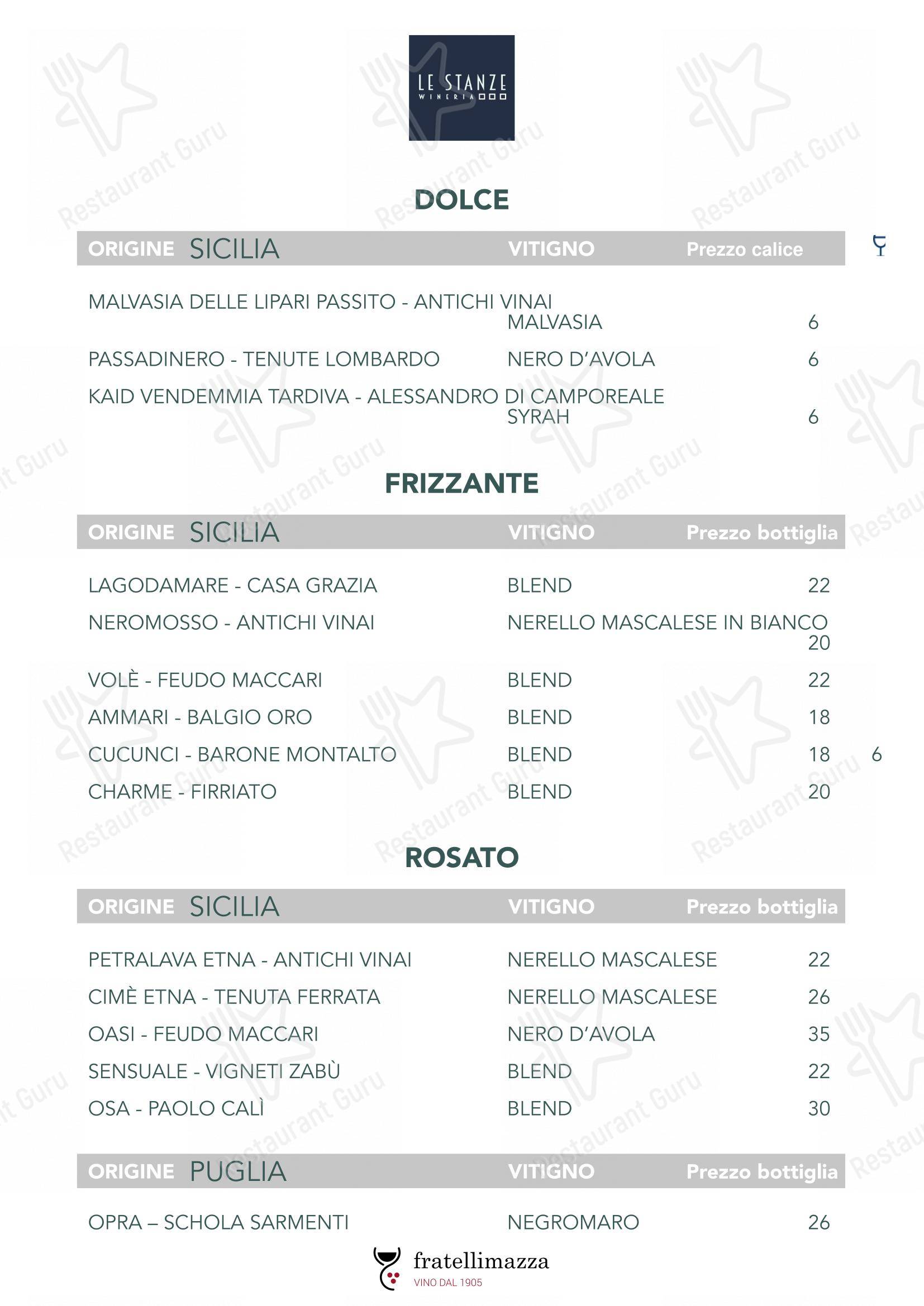 Menu per Le Stanze wineria in Ragusa