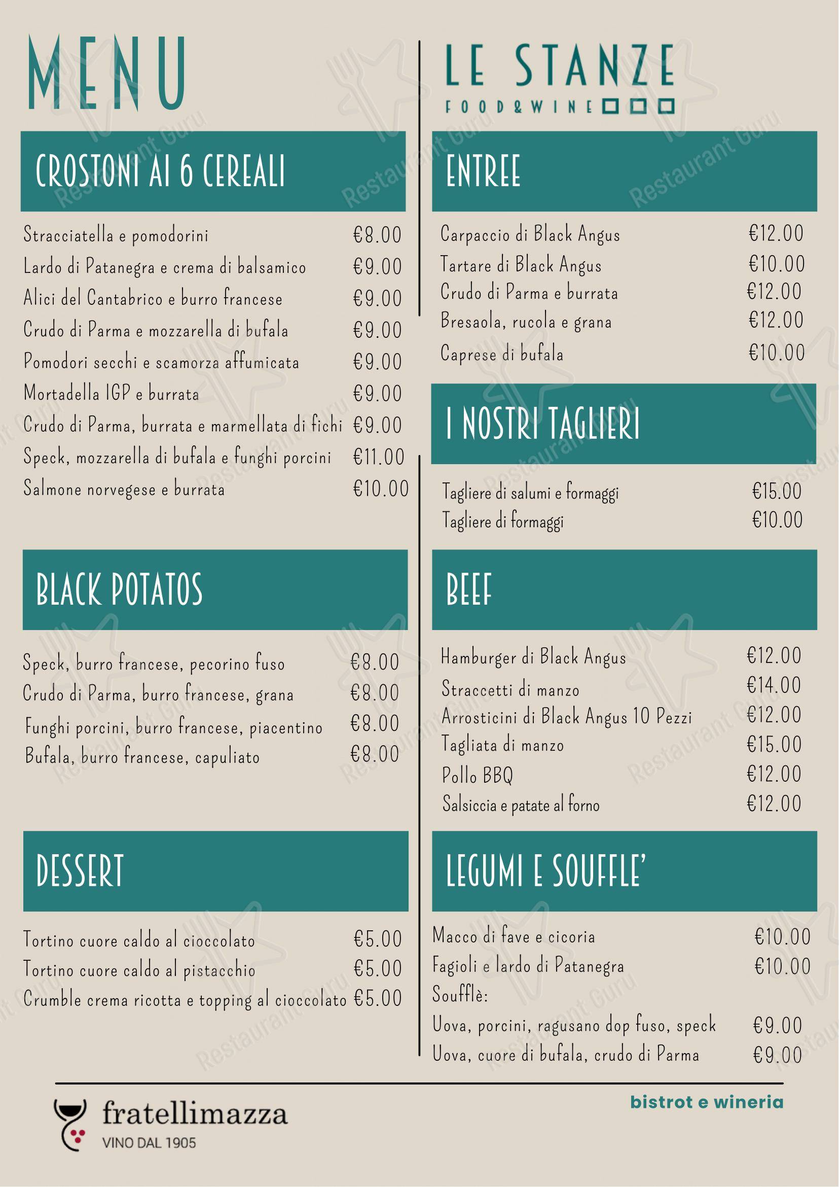 Menu per Le Stanze wineria in Ragusa