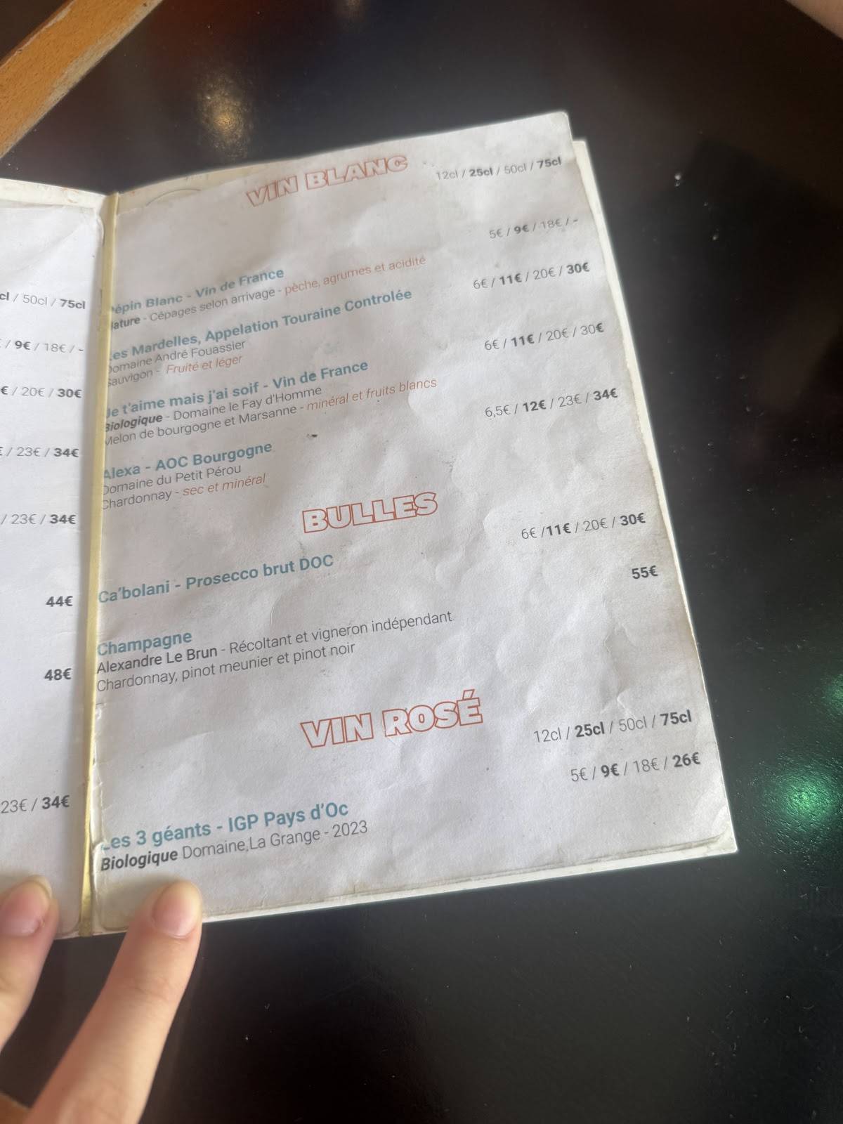 Menu de Le Transistor
