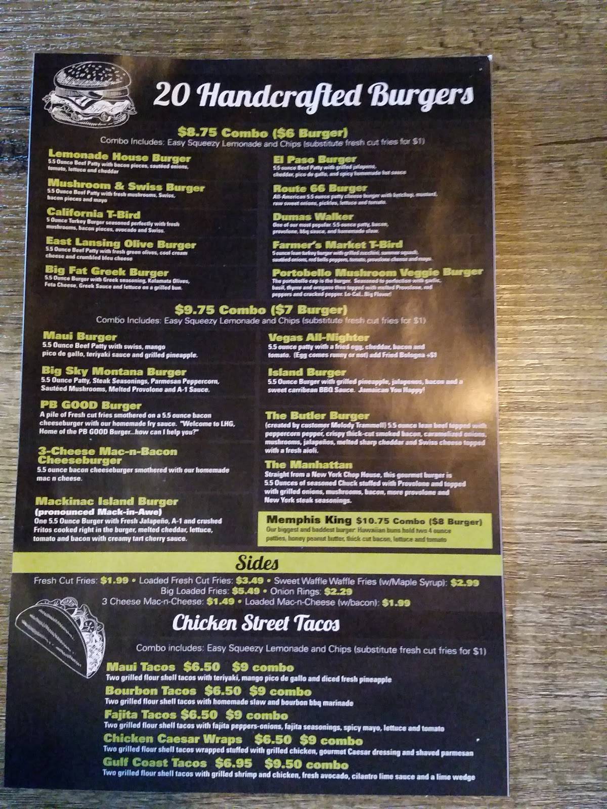 Menu at Lemonade House Grille restaurant, Poplar Bluff