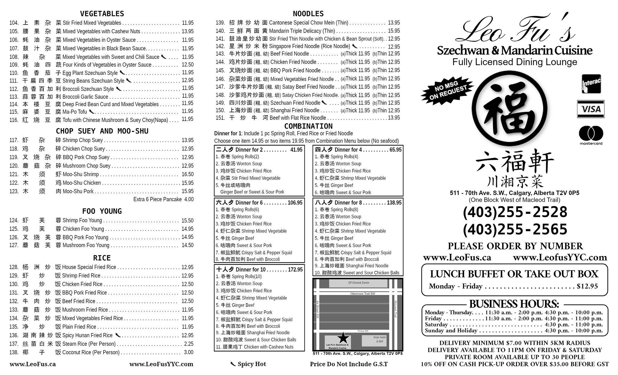 Menu de Leo Fu's Szechwan & Mandarin Restaurant
