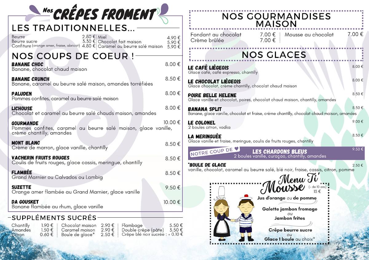 Menu de Crêperie Les Chardons Bleus Porspoder Radénoc
