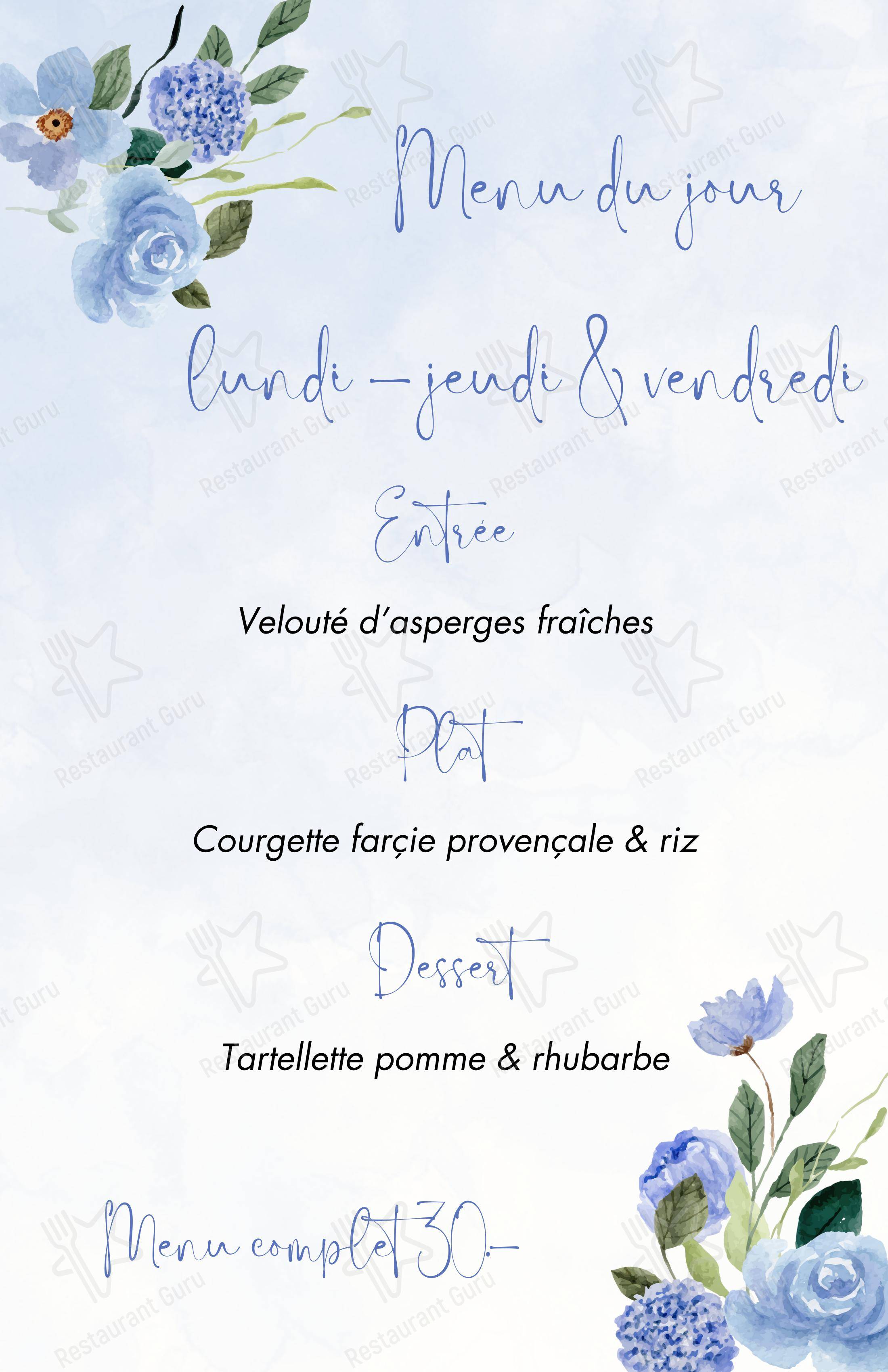 Menu per Les Fougères ristorante