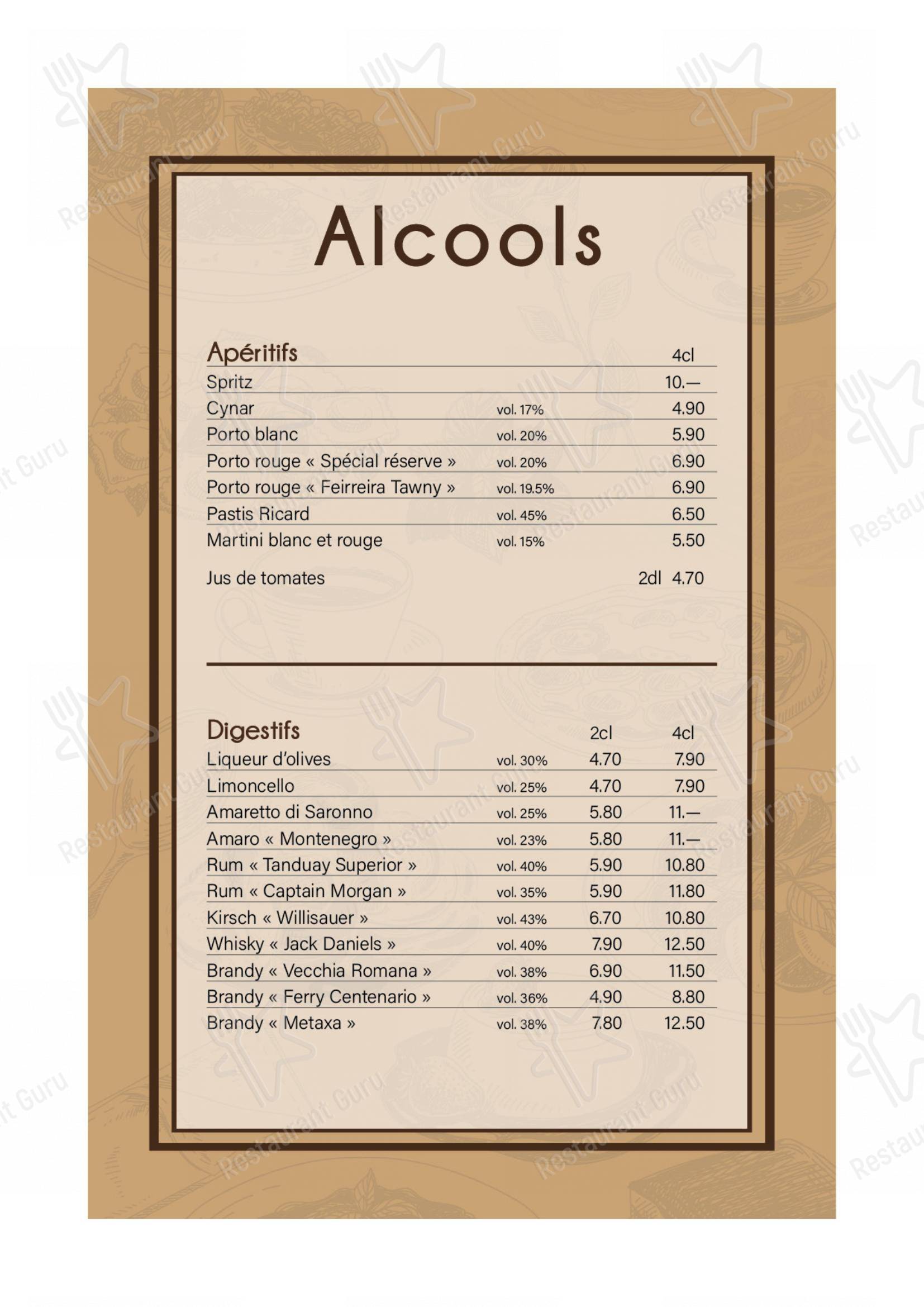 Les Tilleuls in Pully - Menu