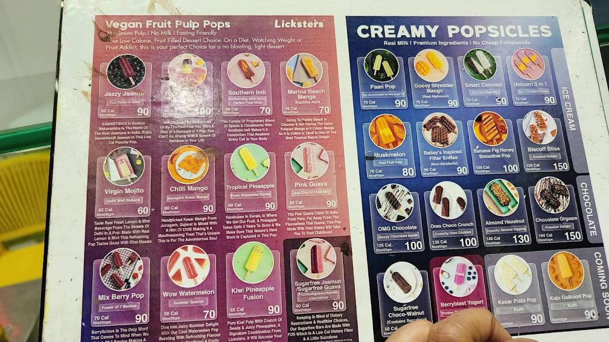 Licksters menu
