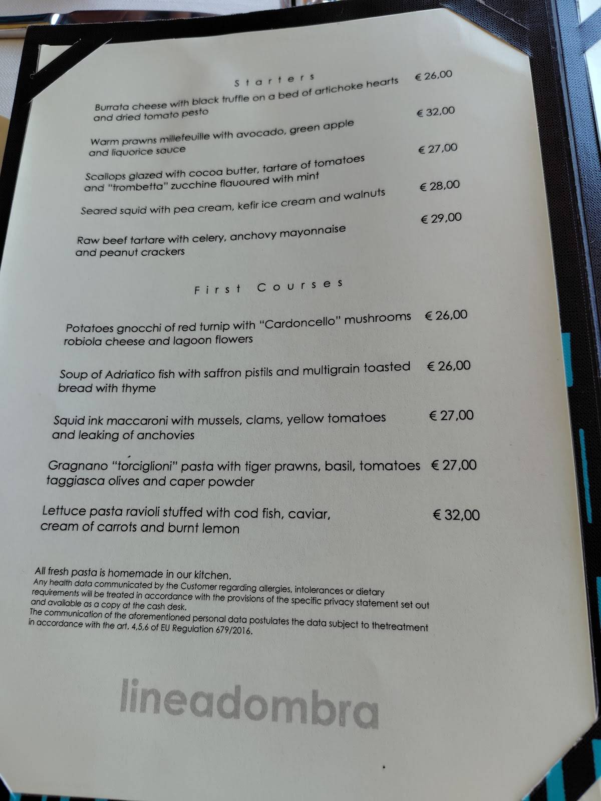 Menu di Ristorante Lineadombra 