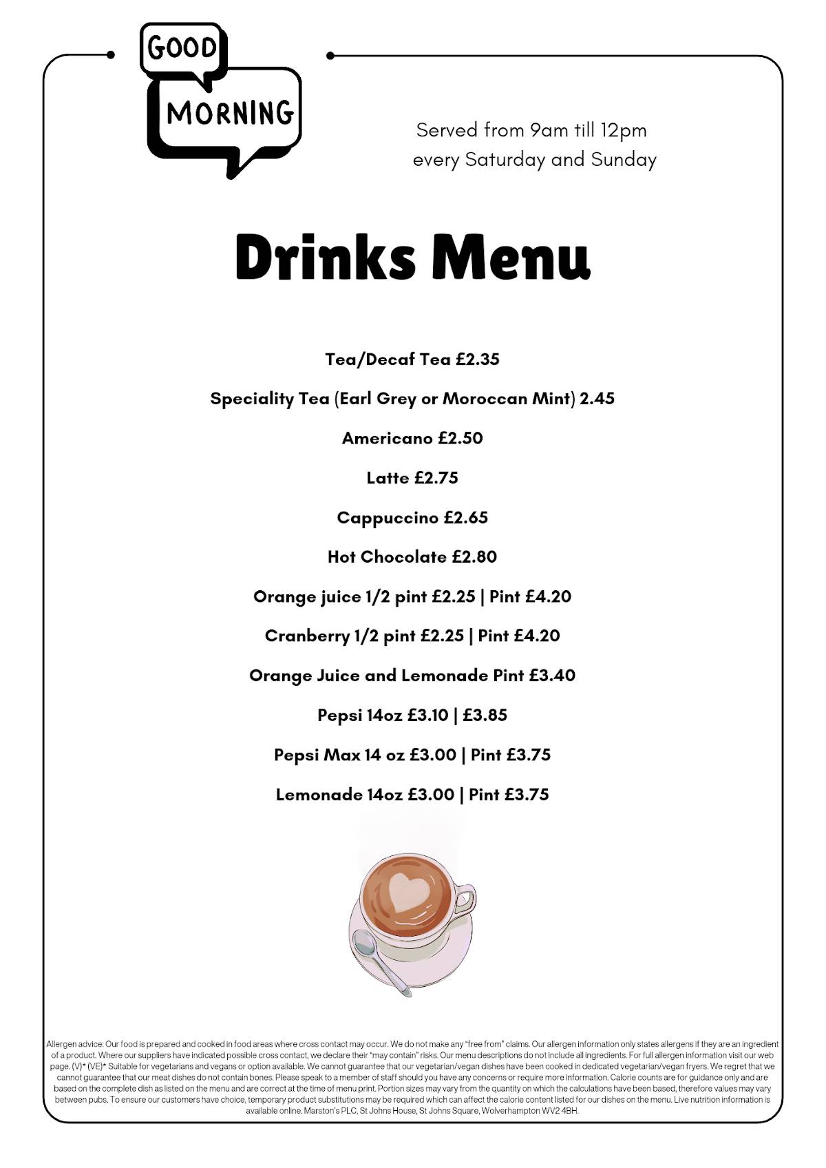 Menu at Lion & Snake pub & bar, Lincoln