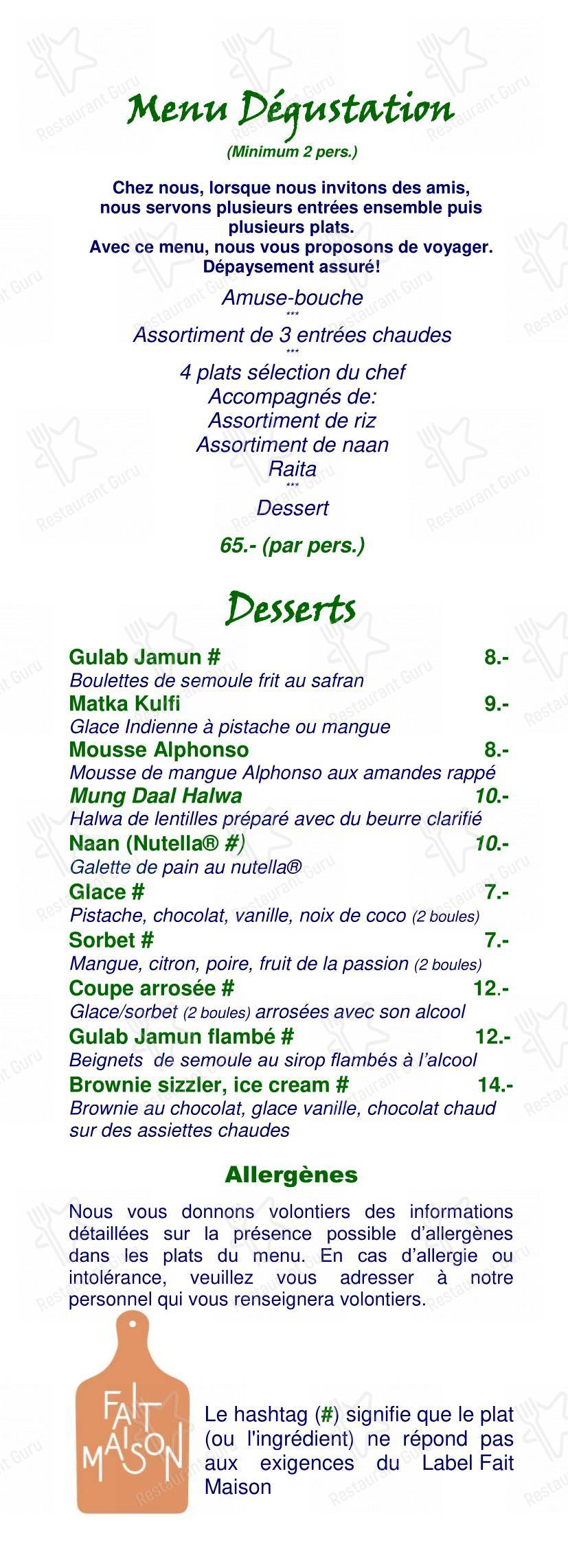 Menu bar pour Little India dans Genève