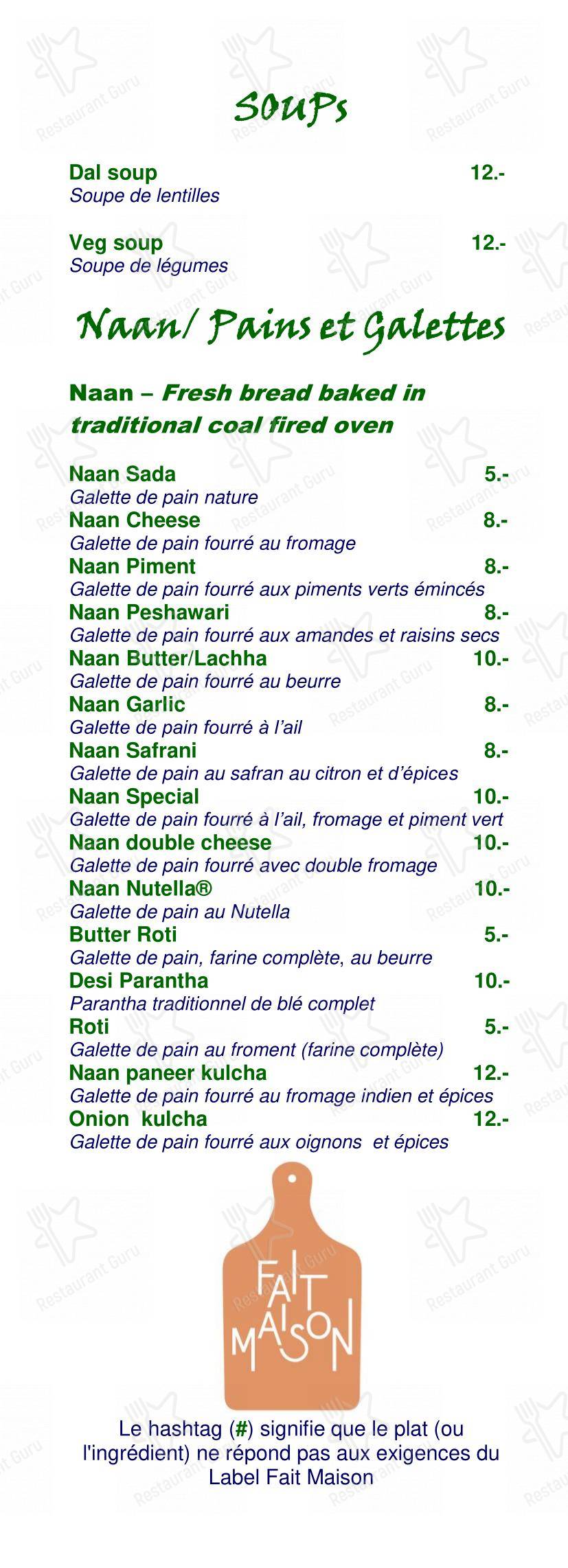 Menu bar pour Little India restaurant