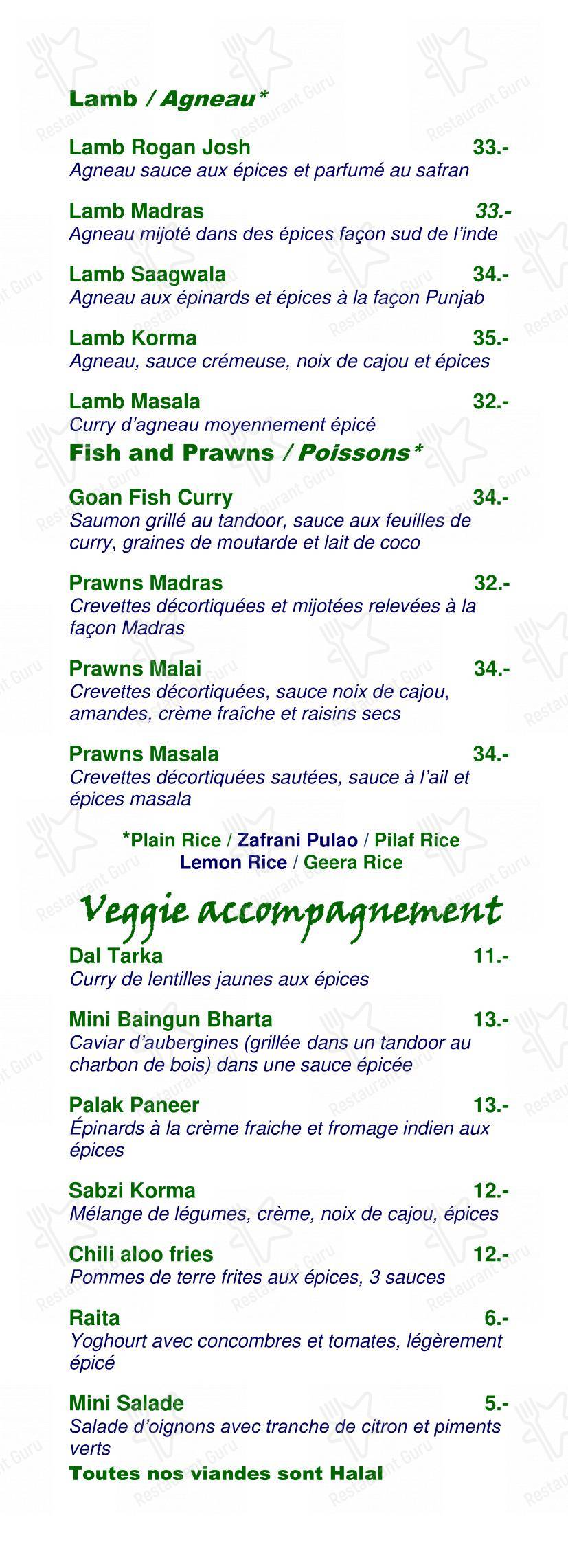Menu bar pour Little India dans Genève