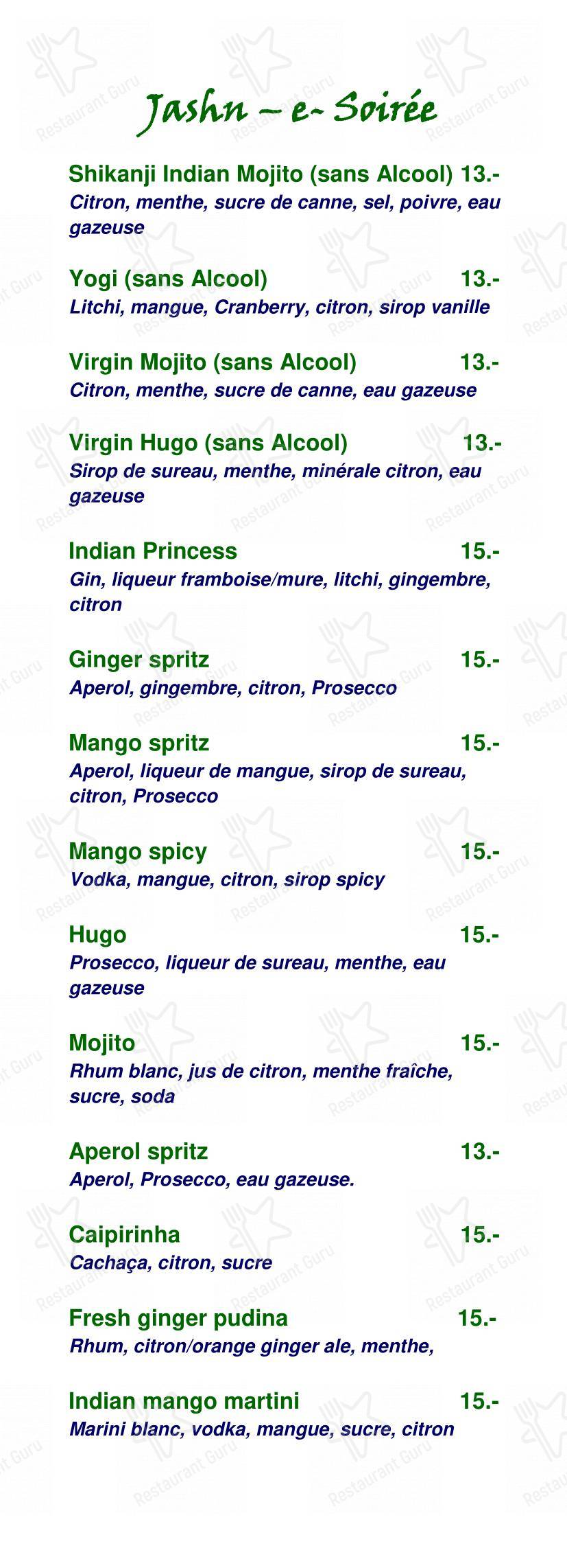 Menu pour Little India - Menu bar