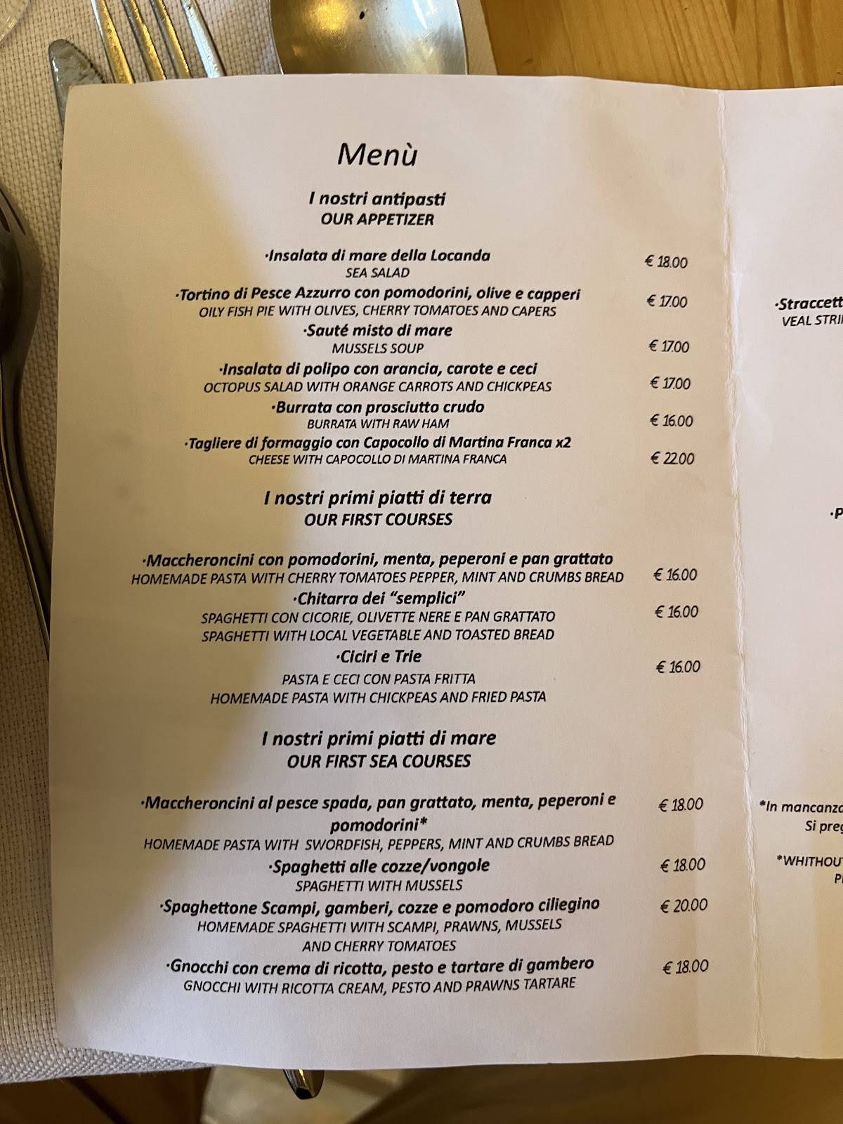 Menu di Locanda Dei Semplici 