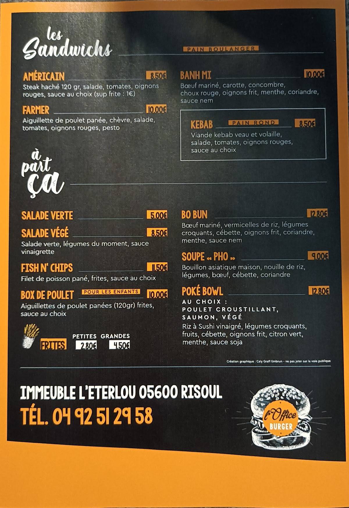 Menu de L’office burger