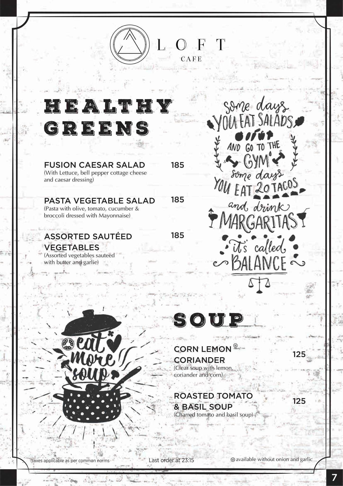 Loft Cafe & Restro menu