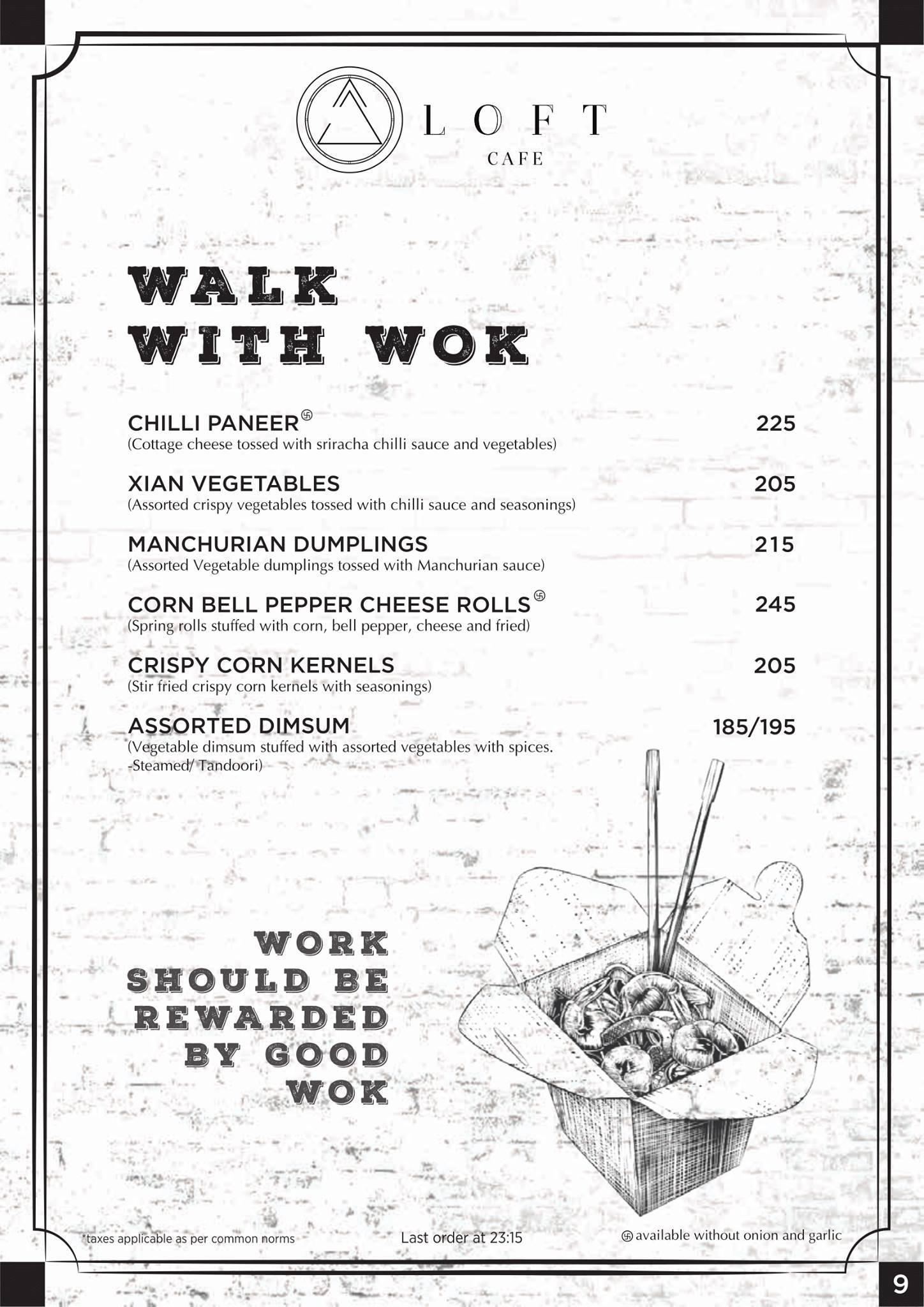 Loft Cafe & Restro menu